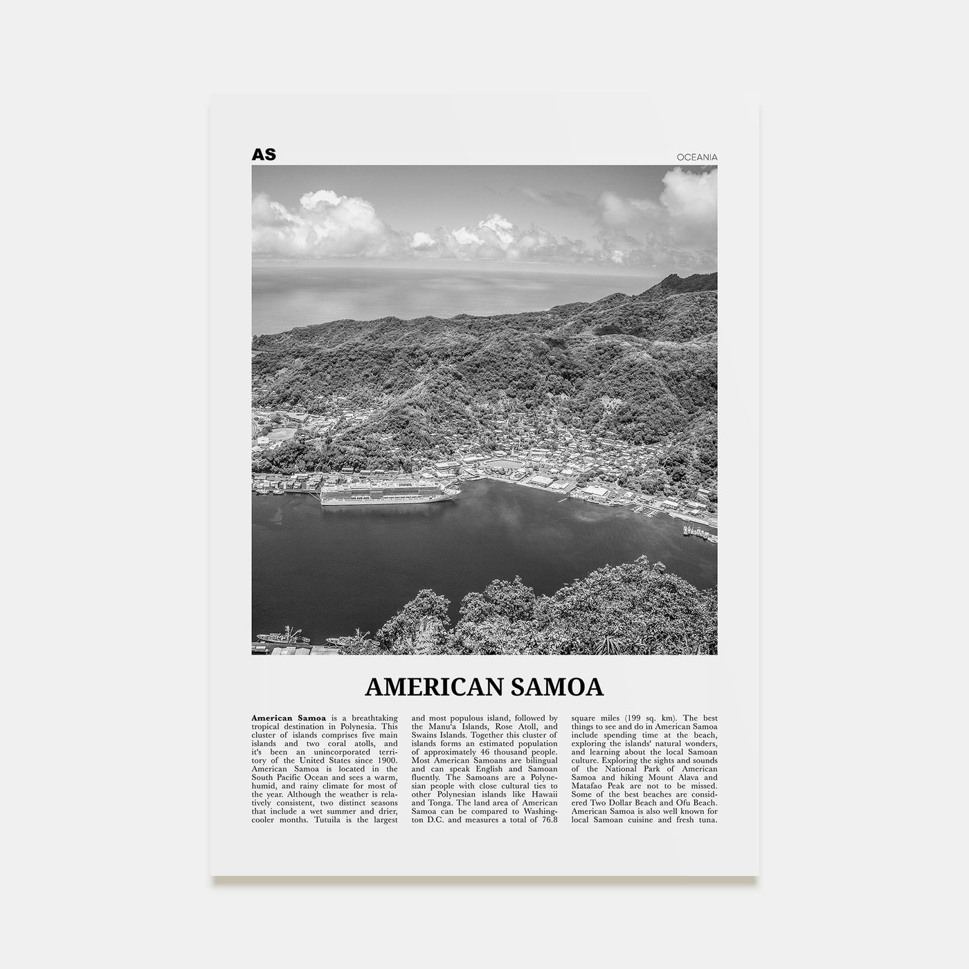 American Samoa Travel B&W Poster
