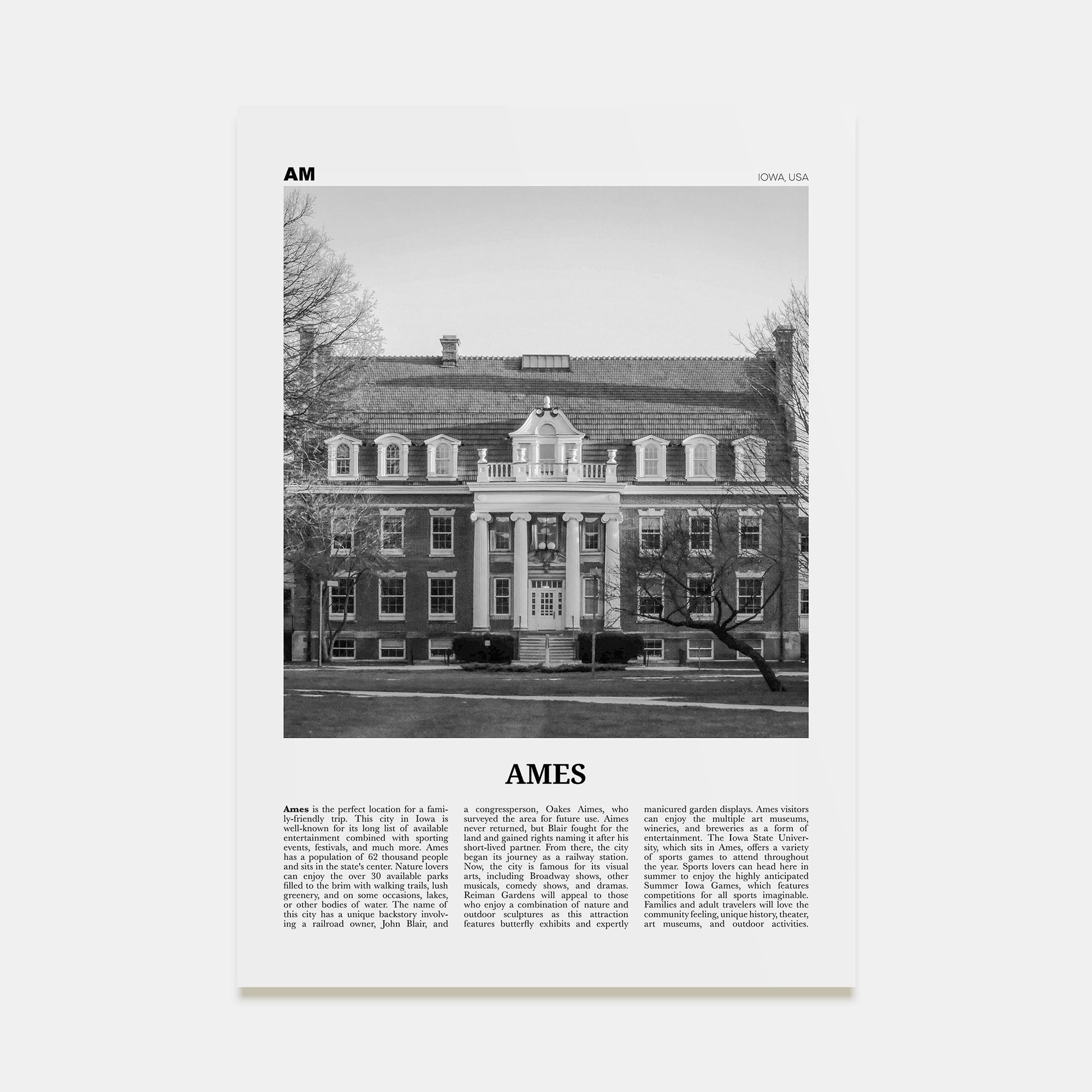 Ames Travel B&W Poster