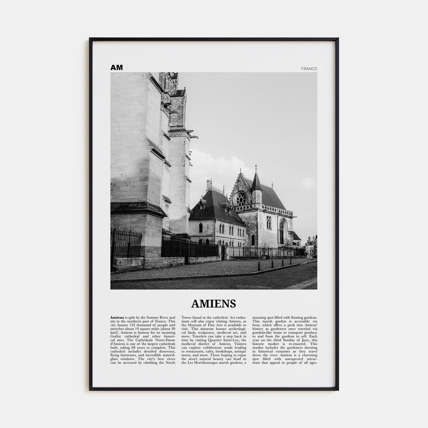 Amiens Travel B&W Poster