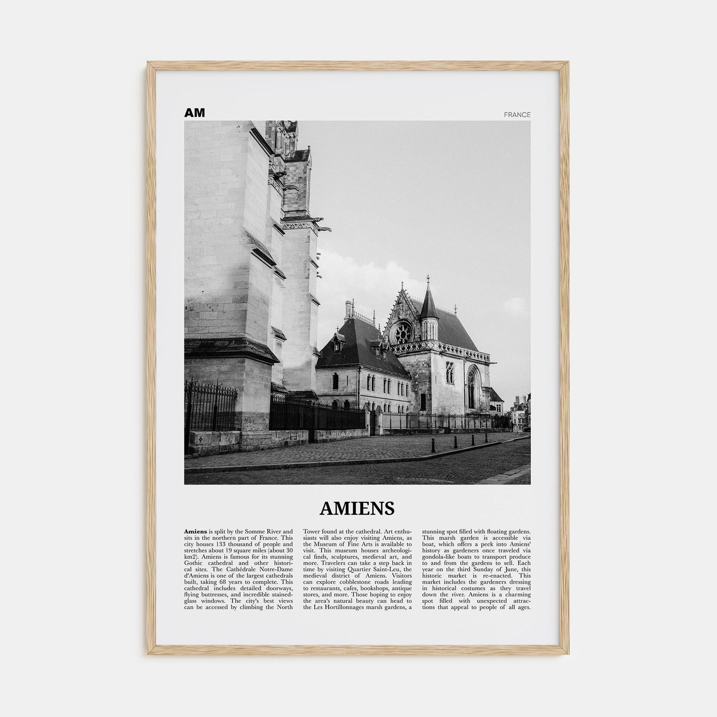 Amiens Travel B&W Poster