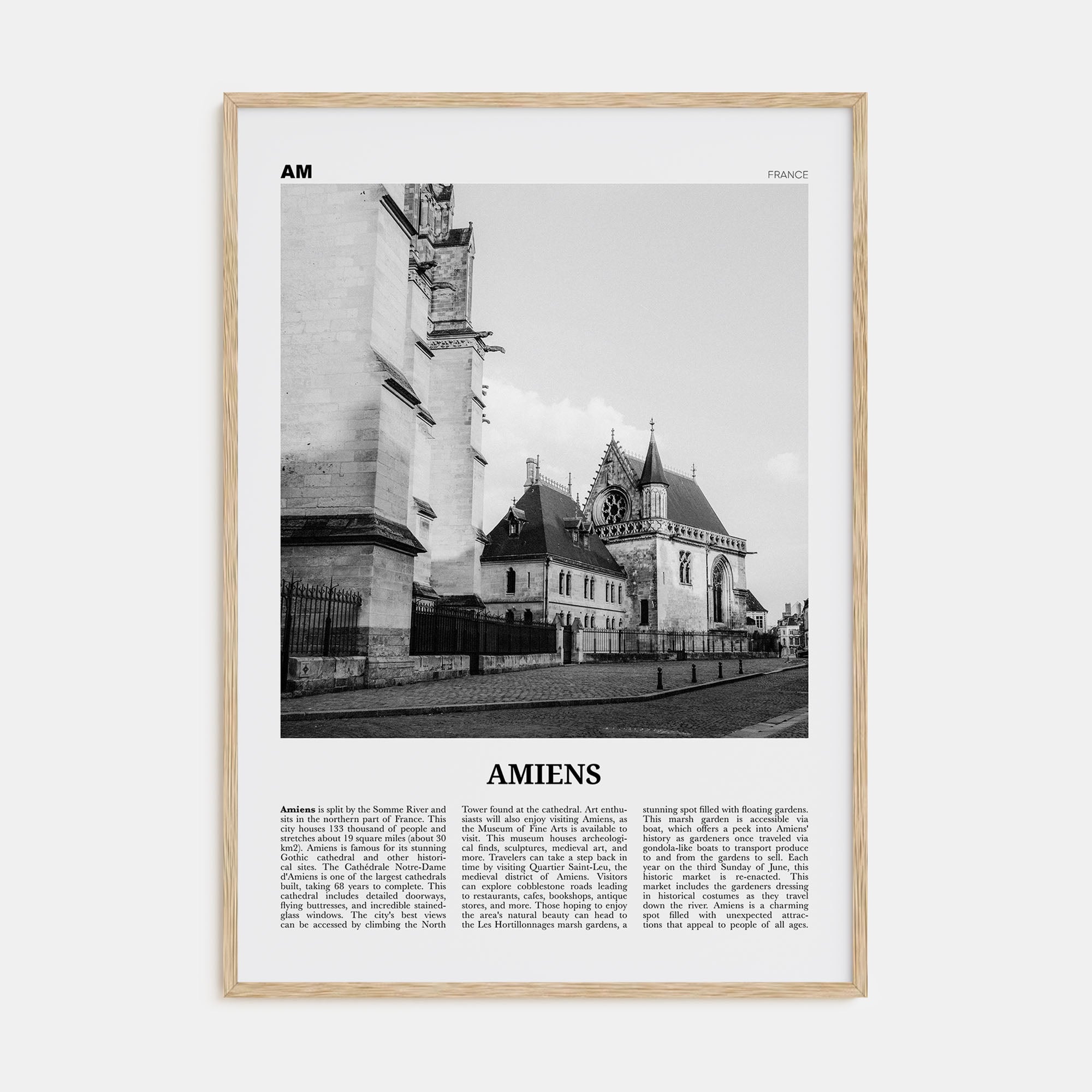 Amiens Travel B&W Poster