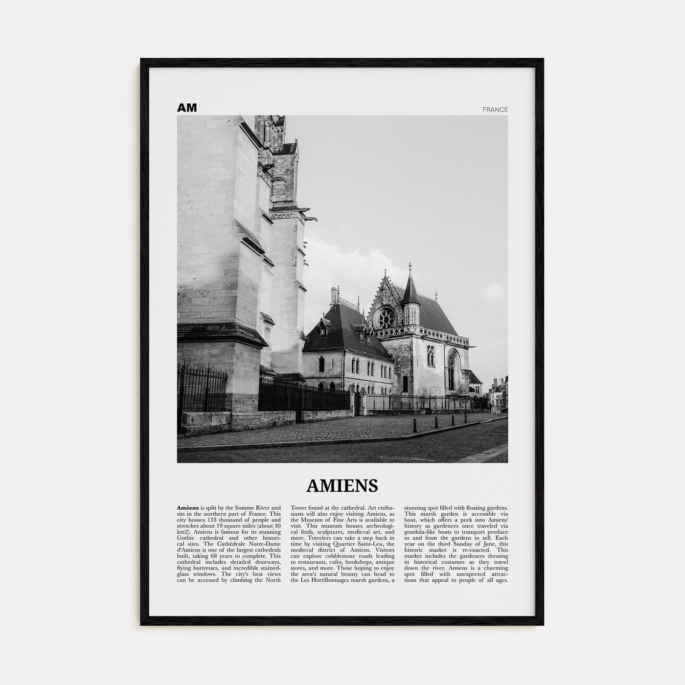 Amiens Travel B&W Poster