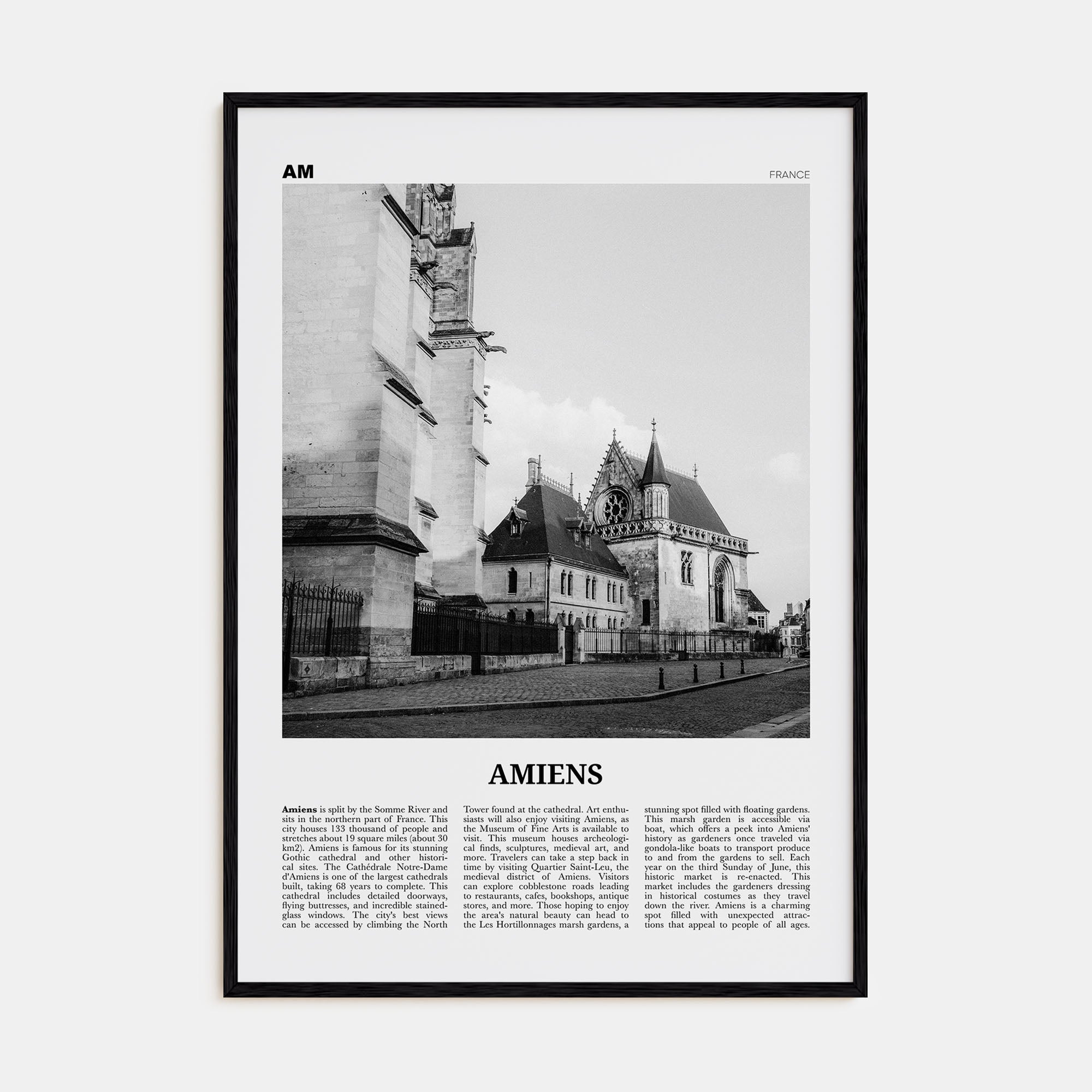 Amiens Travel B&W Poster