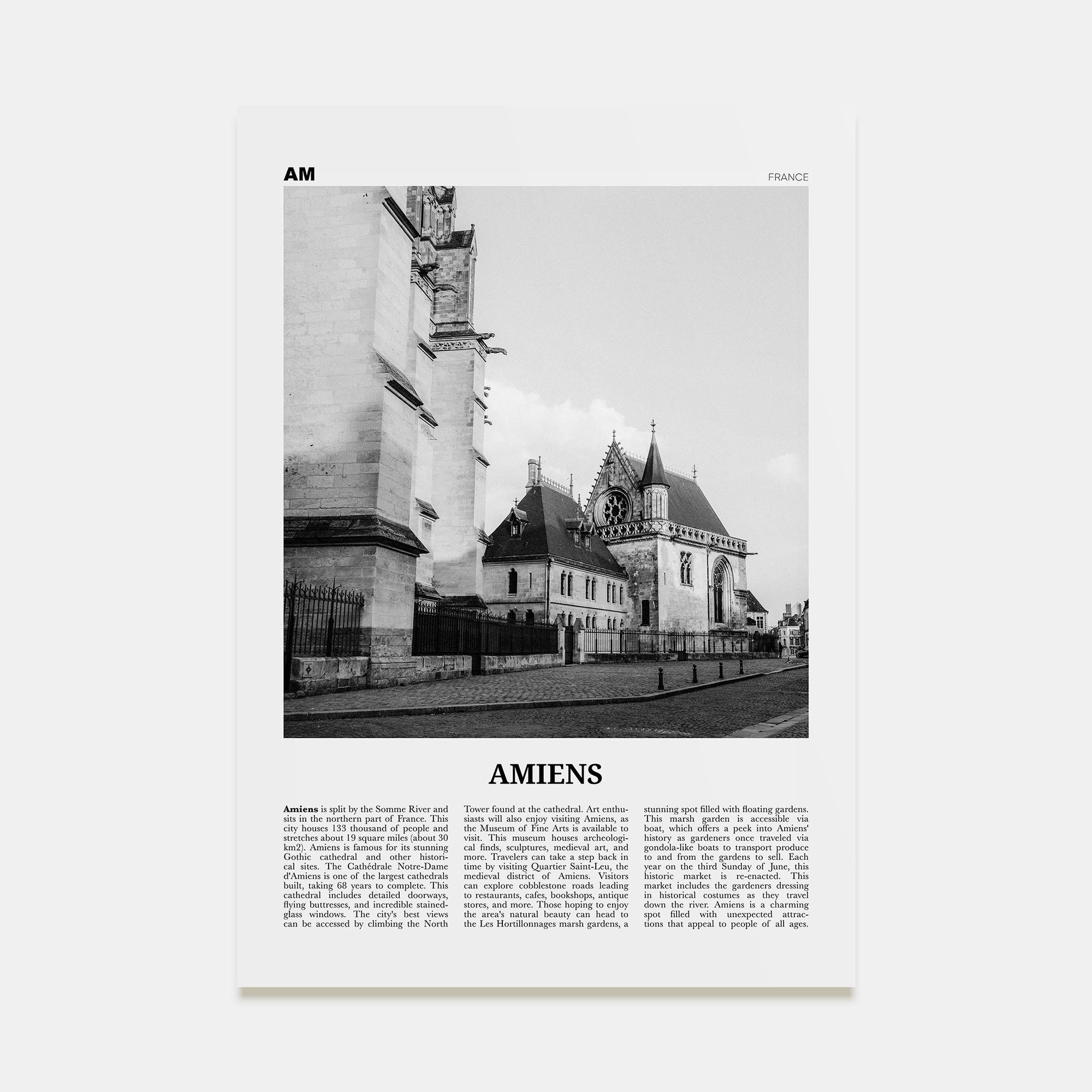 Amiens Travel B&W Poster