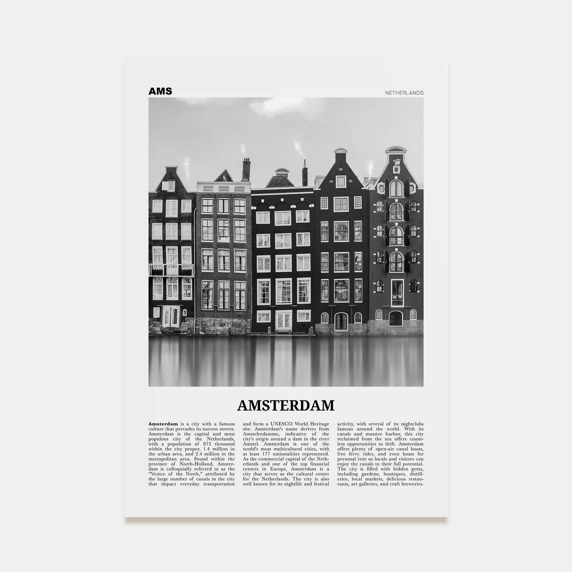 Amsterdam Travel B&W No 1 Poster