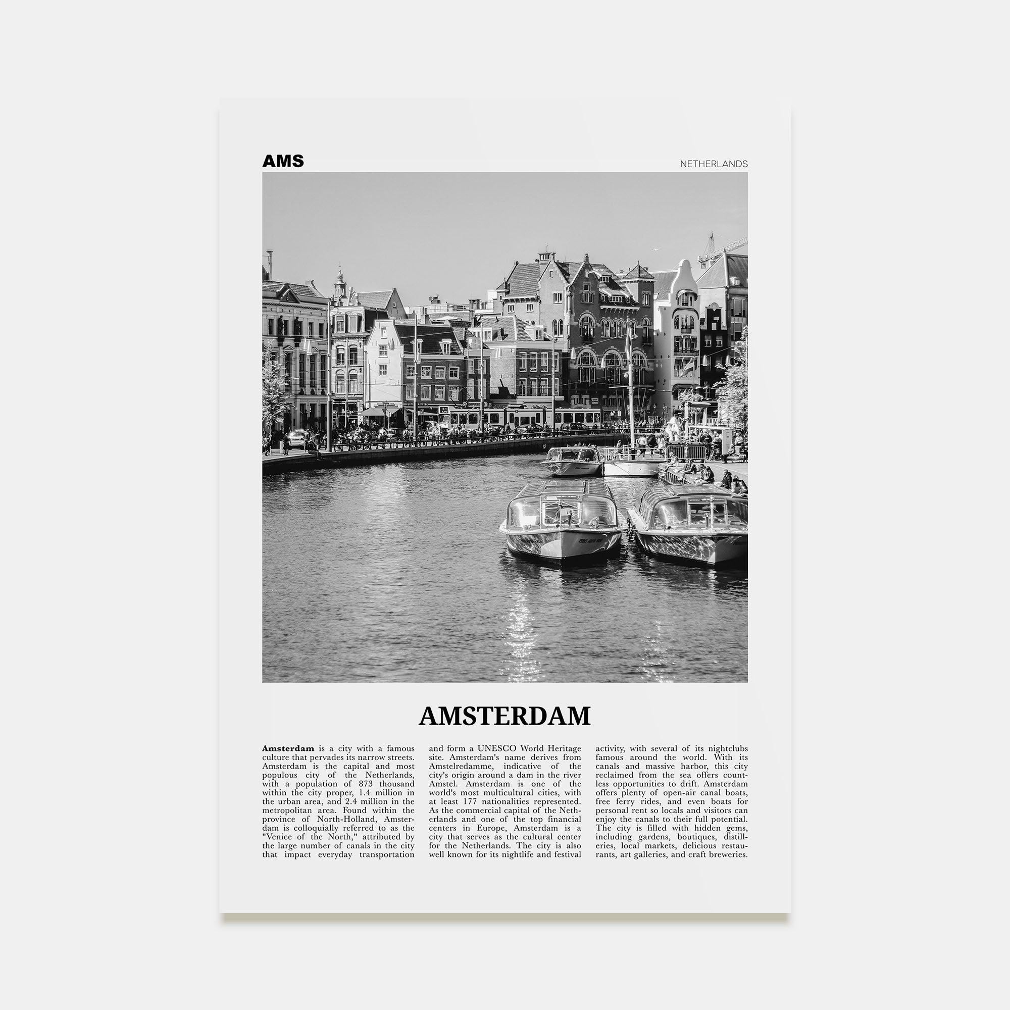 Amsterdam Travel B&W No 2 Poster