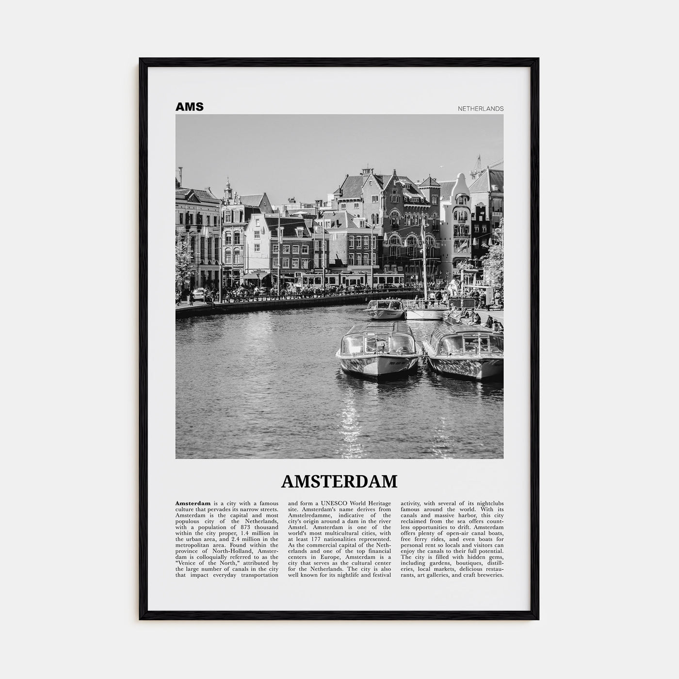 Amsterdam Travel B&W No 2 Poster
