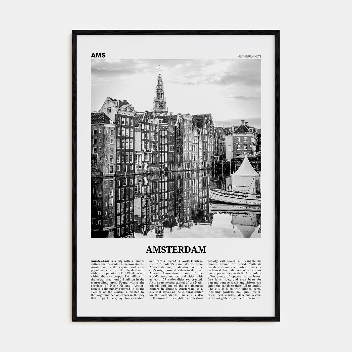 Amsterdam Travel B&W No 3 Poster