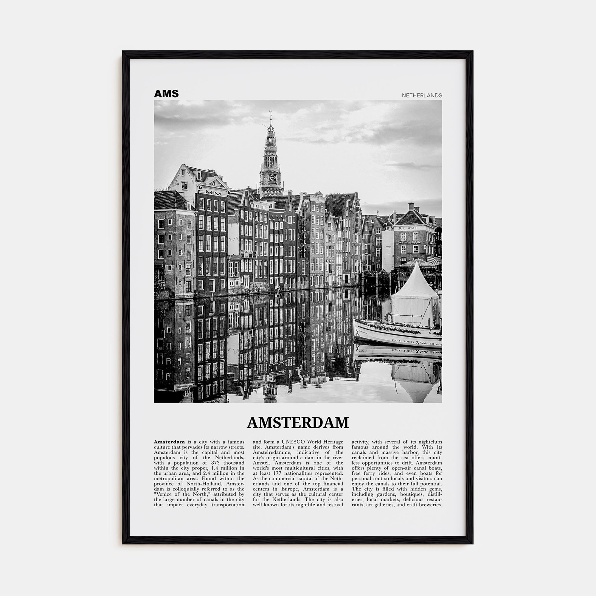 Amsterdam Travel B&W No 3 Poster