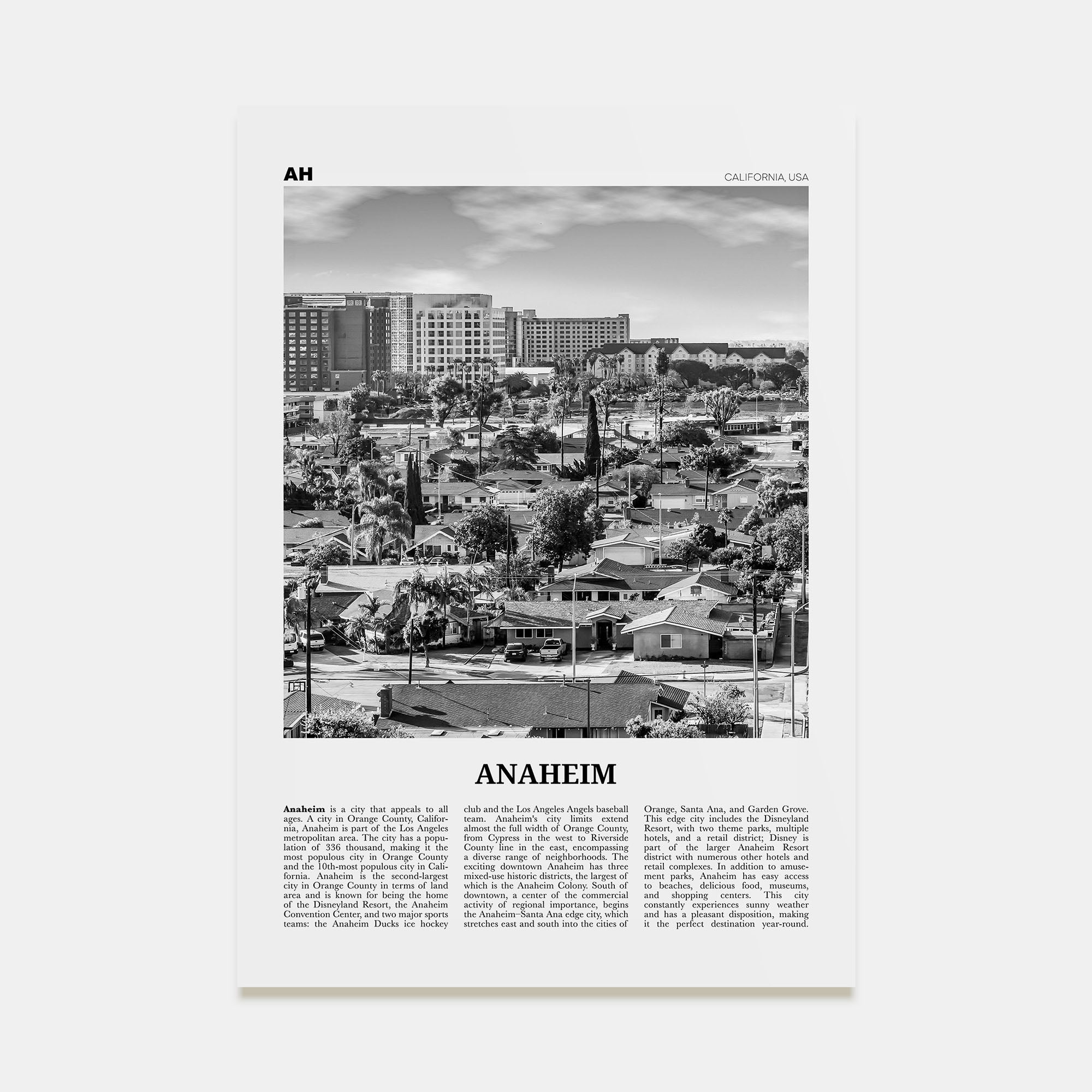 Anaheim Travel B&W No 2 Poster