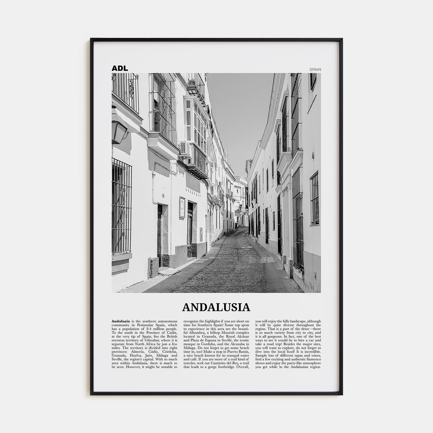Andalusia Travel B&W No 1 Poster