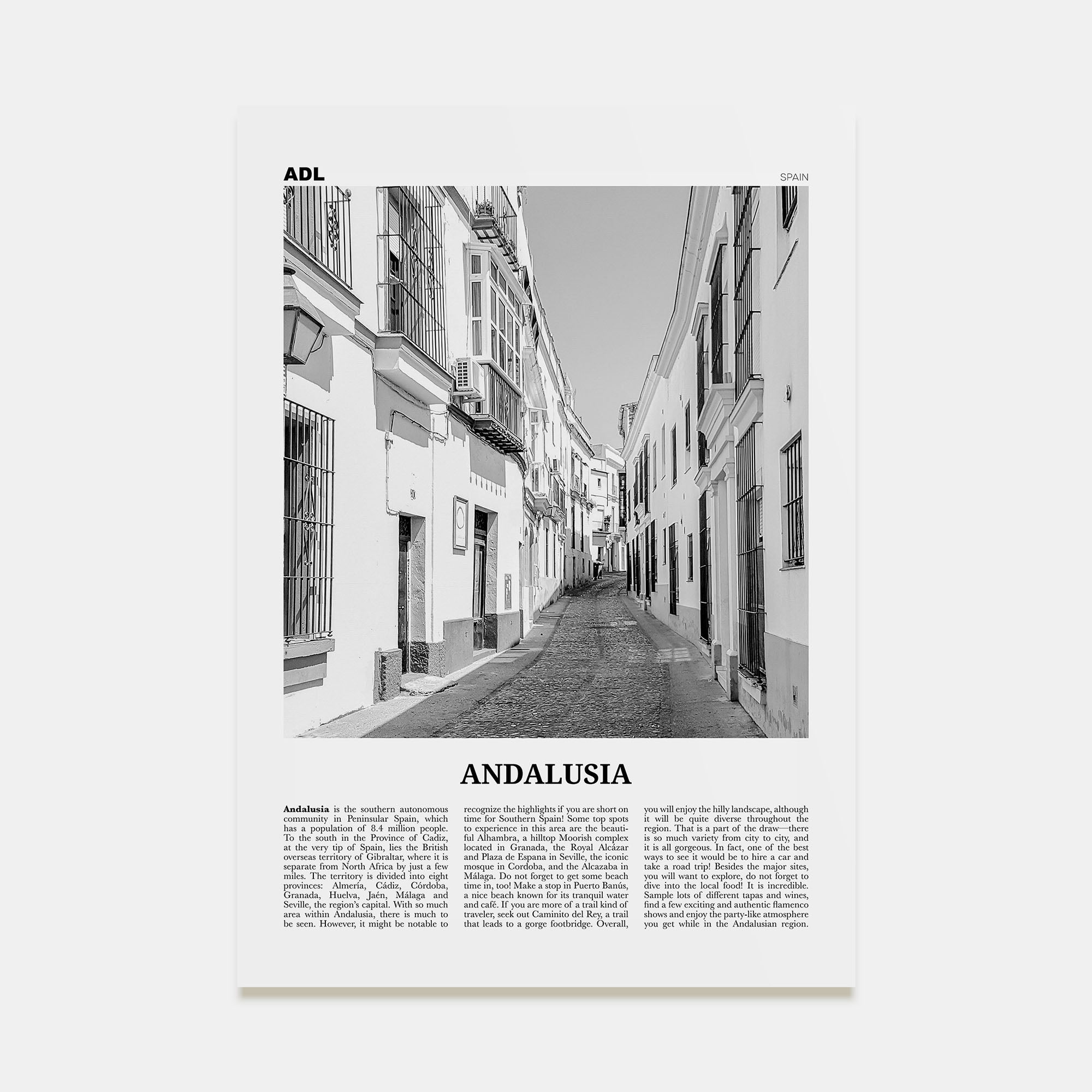 Andalusia Travel B&W No 1 Poster