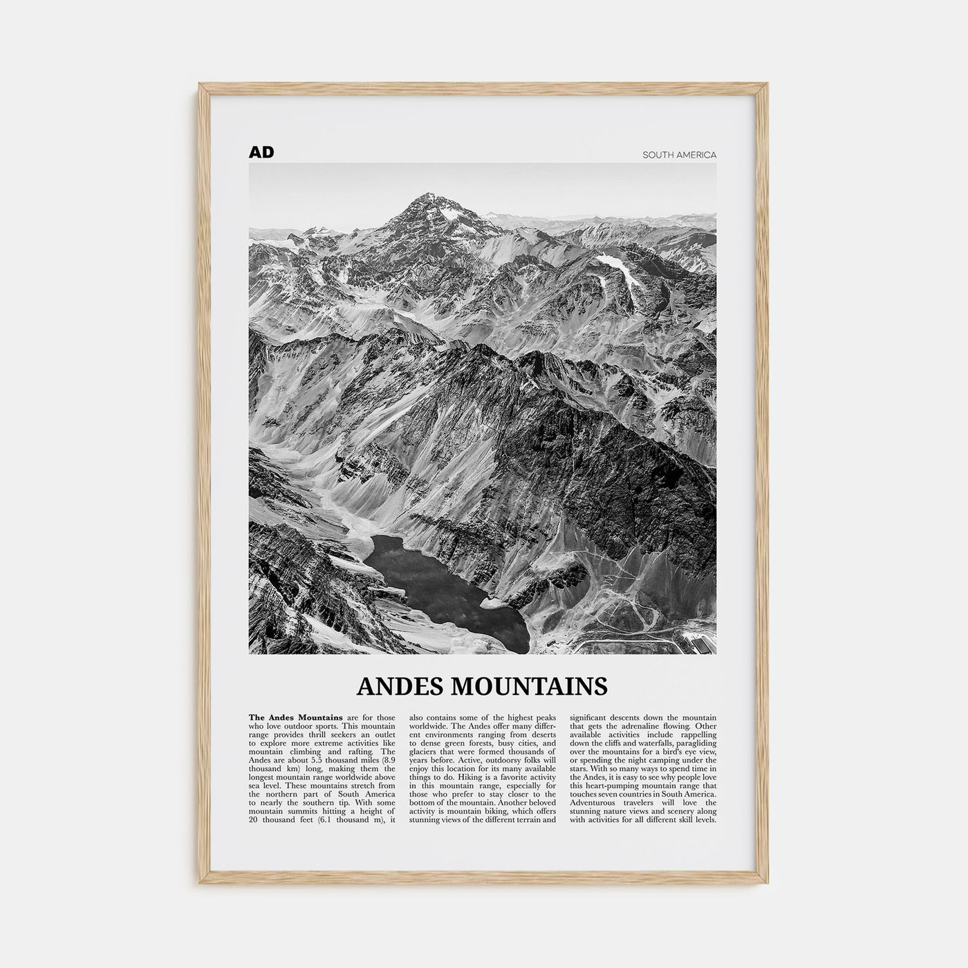 Andes Mountains Travel B&W Poster