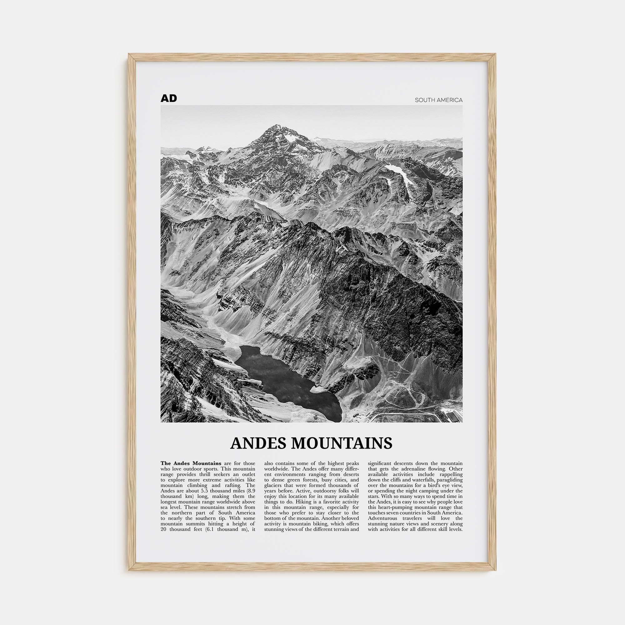 Andes Mountains Travel B&W Poster