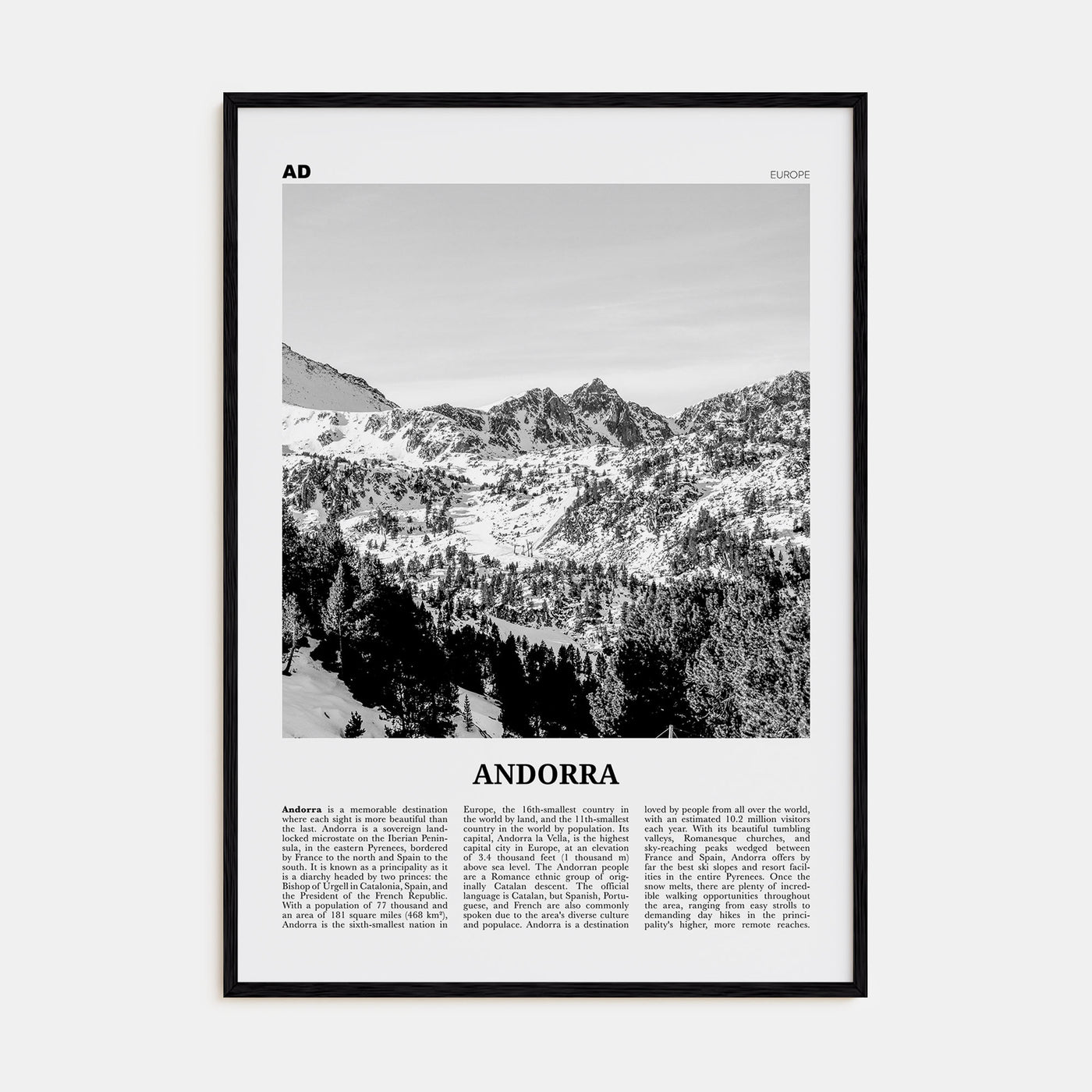 Andorra Travel B&W Poster