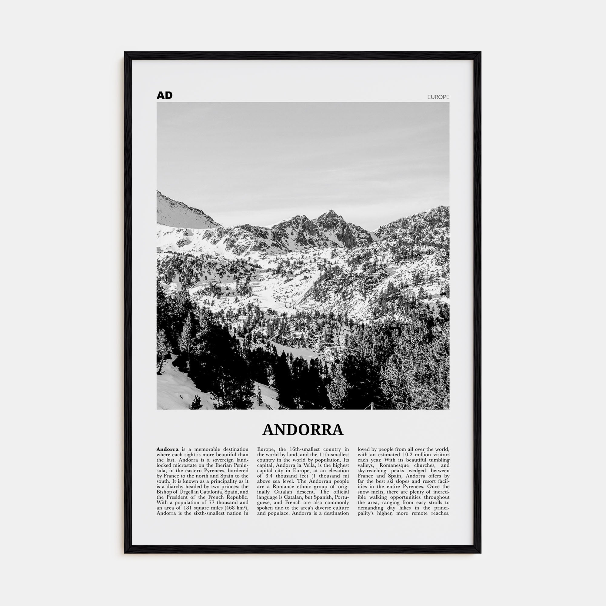 Andorra Travel B&W Poster