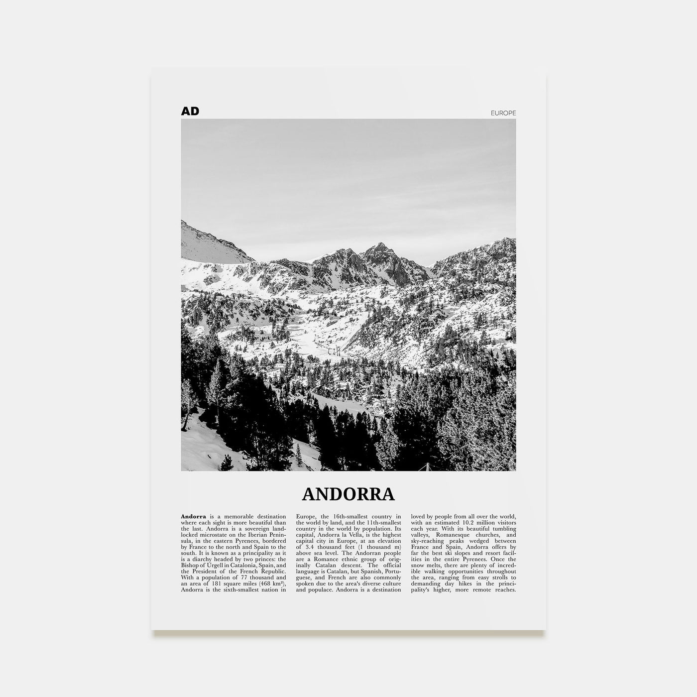 Andorra Travel B&W Poster