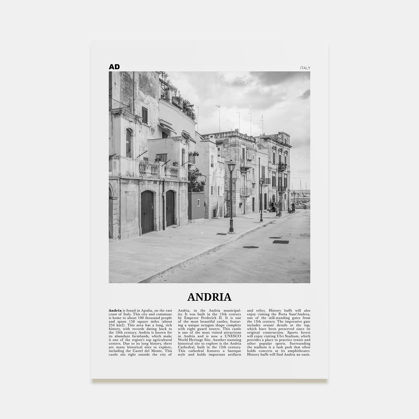 Andria Travel B&W Poster