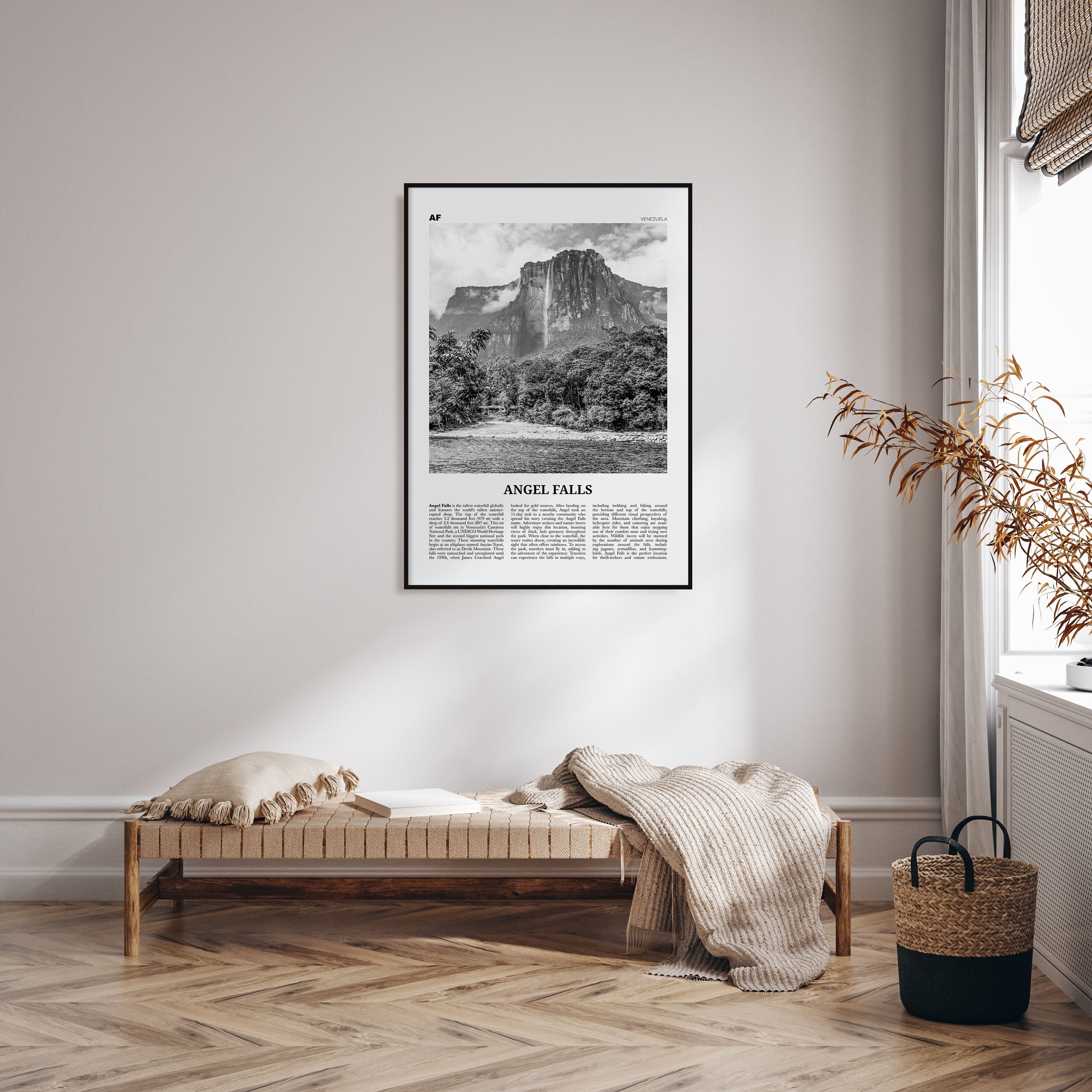 Angel Falls Travel B&W Poster