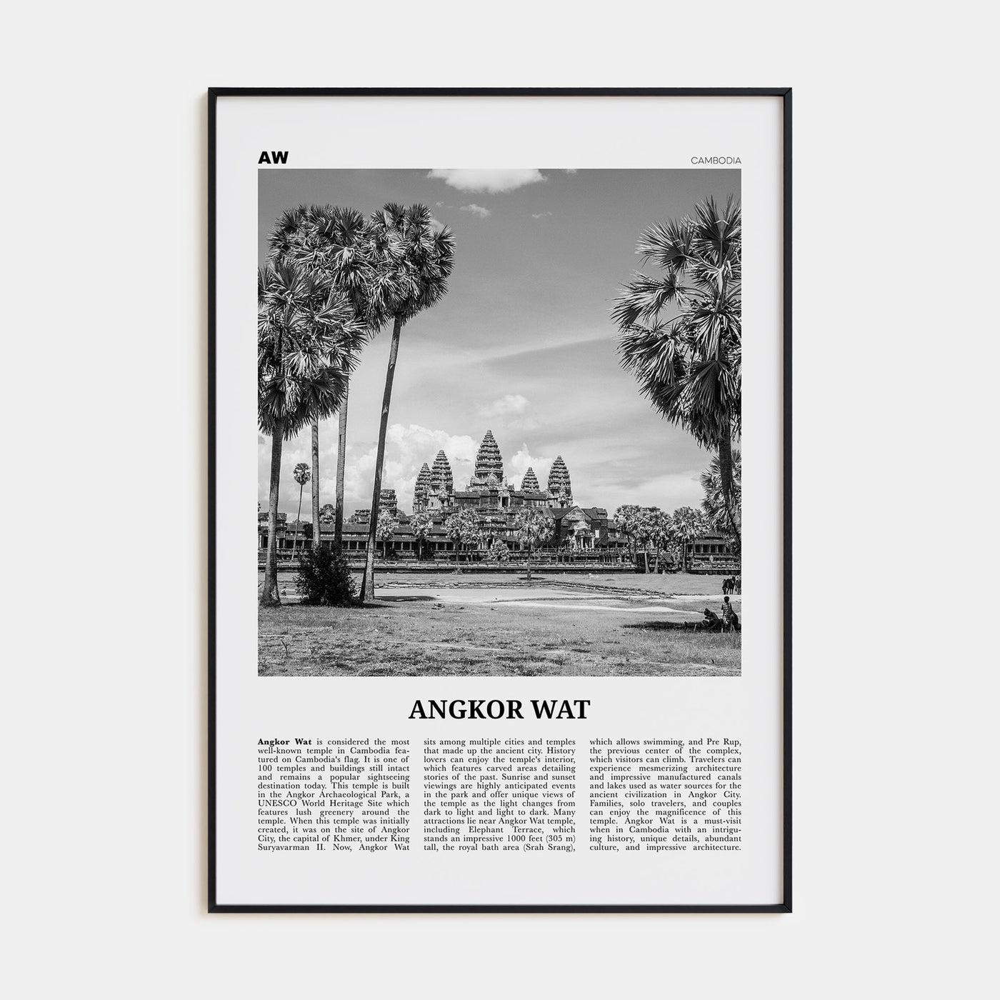 Angkor Wat Travel B&W Poster