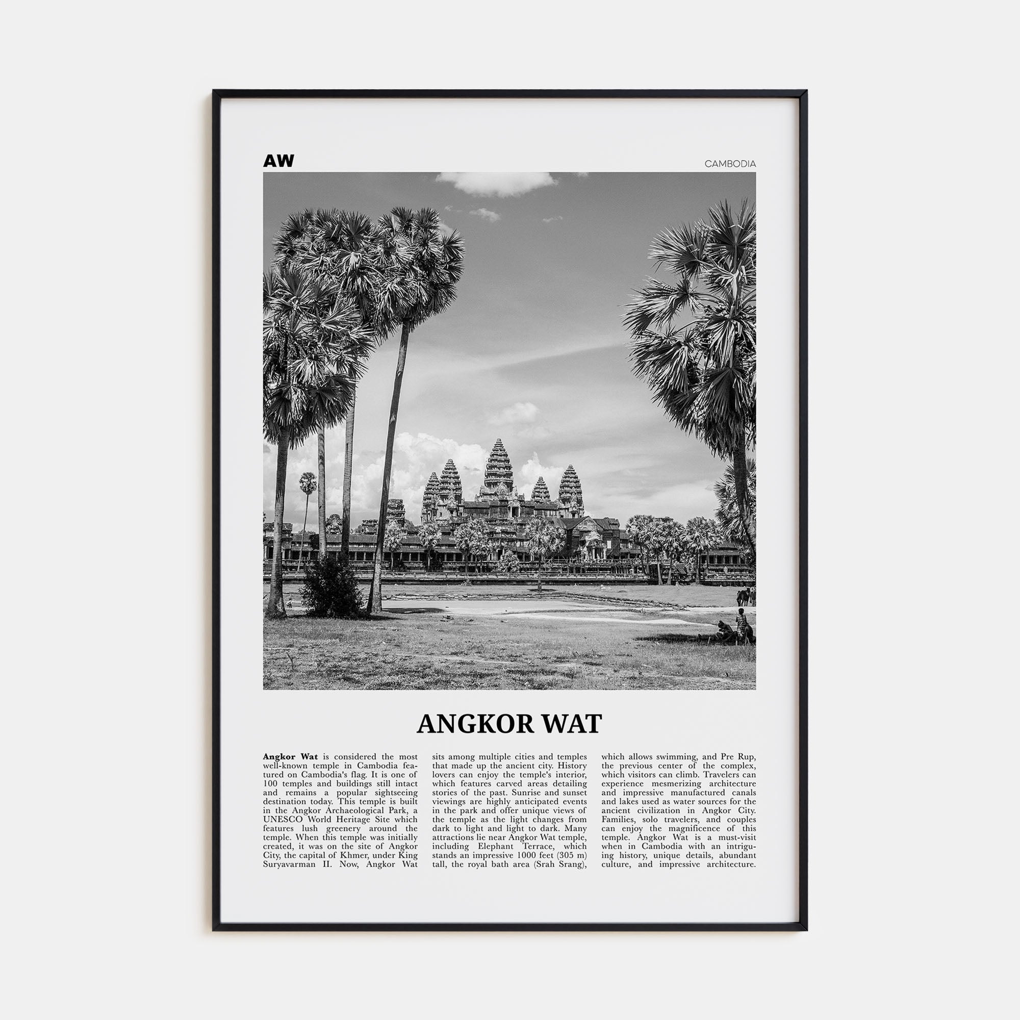 Angkor Wat Travel B&W Poster