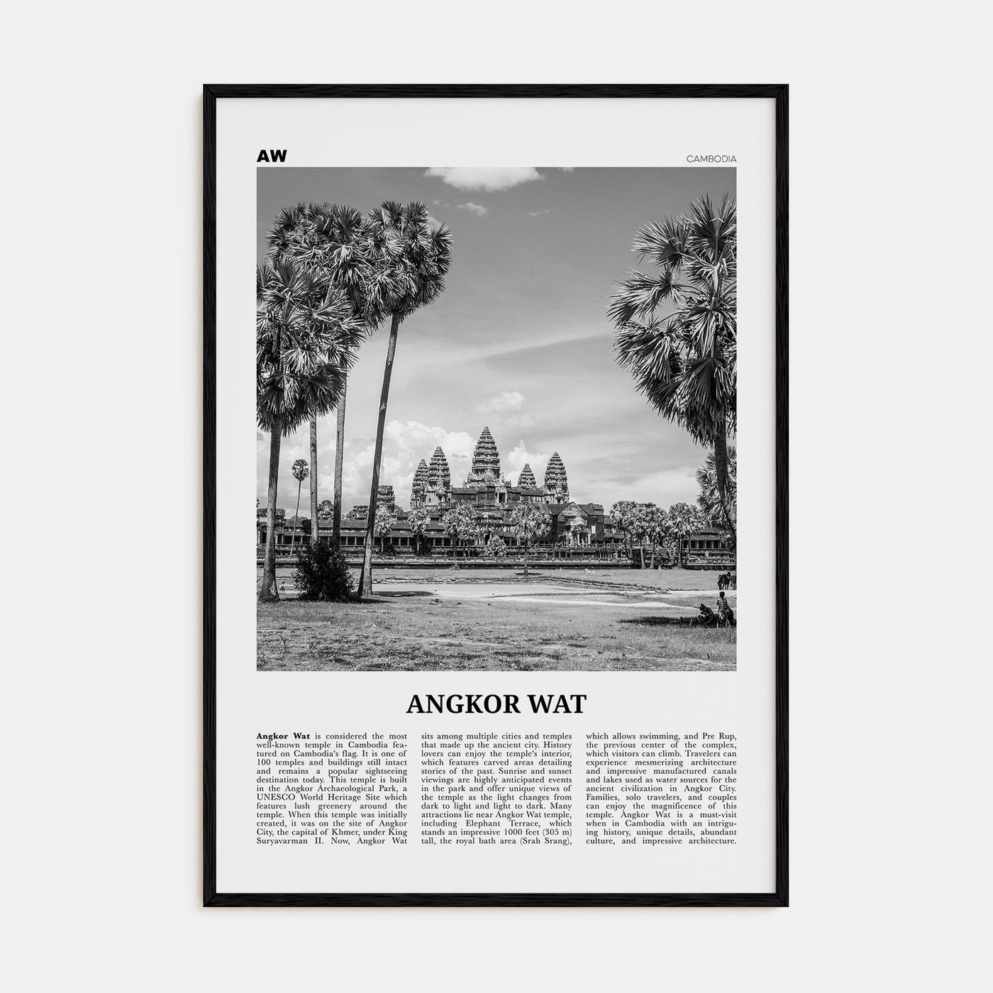 Angkor Wat Travel B&W Poster