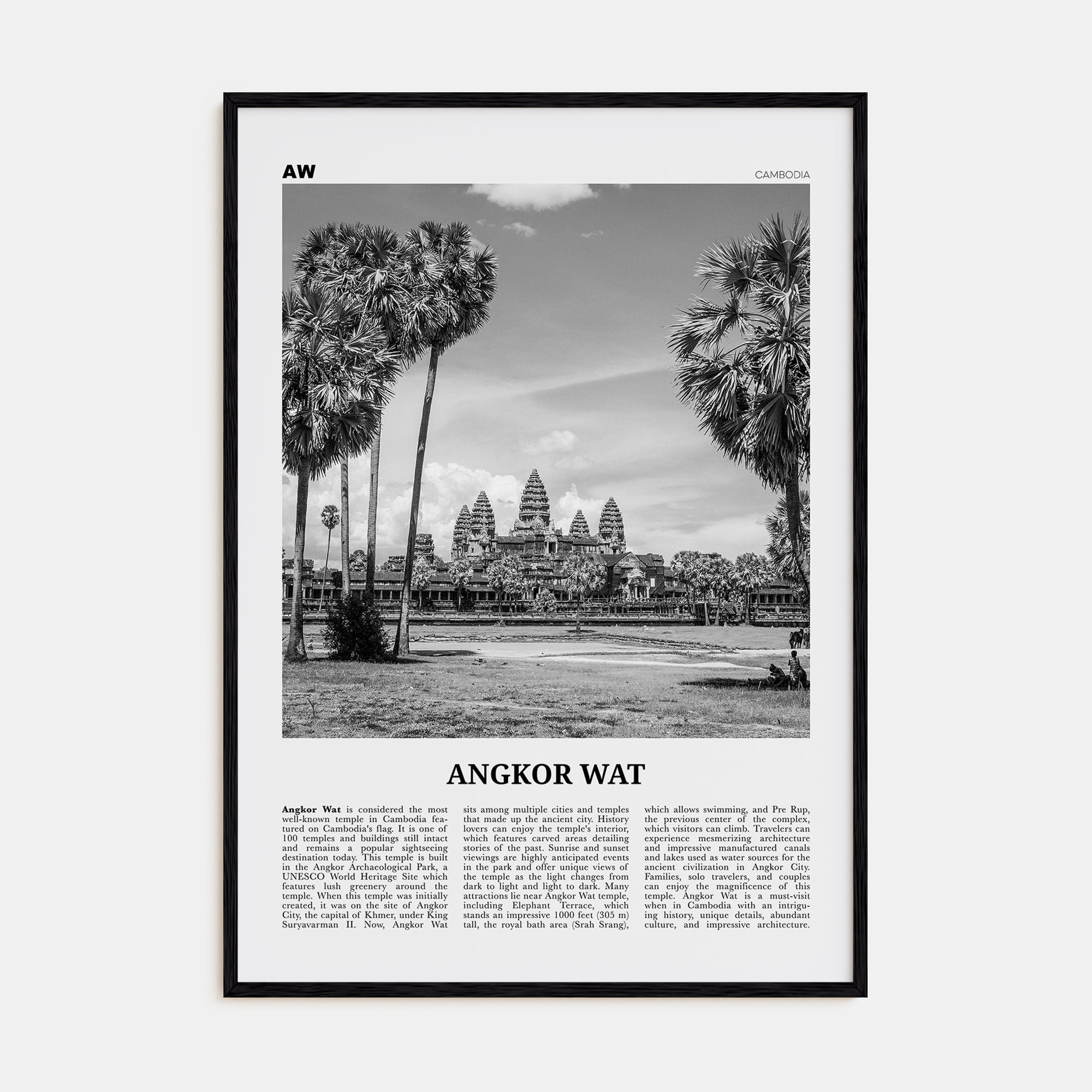 Angkor Wat Travel B&W Poster