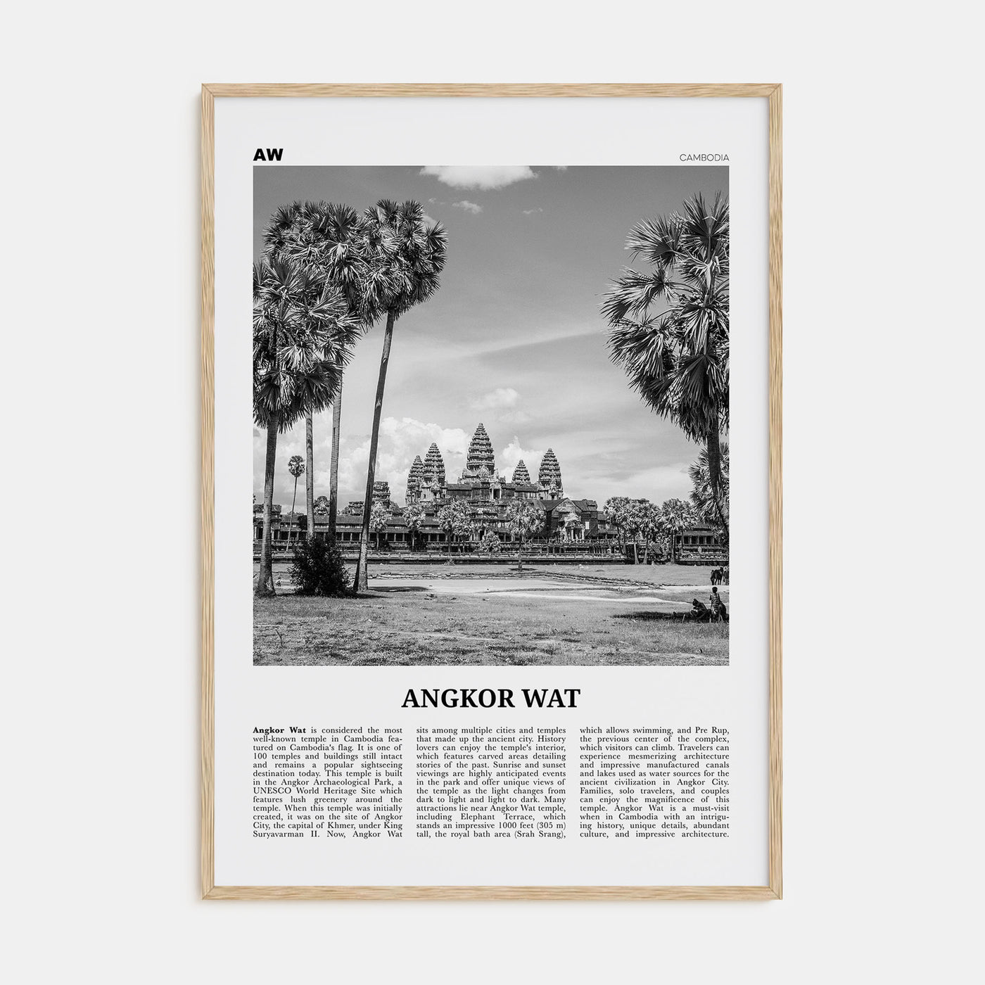 Angkor Wat Travel B&W Poster