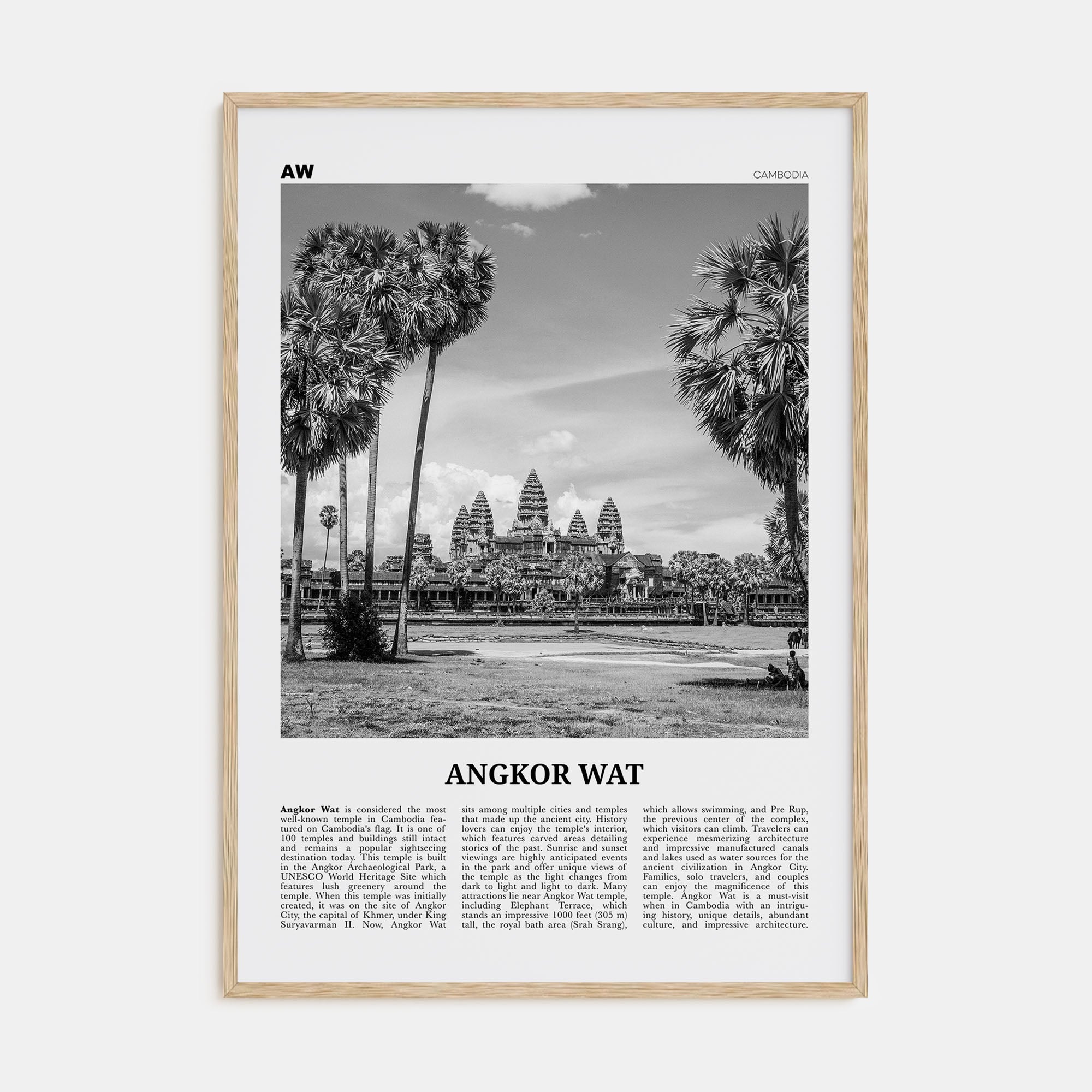 Angkor Wat Travel B&W Poster