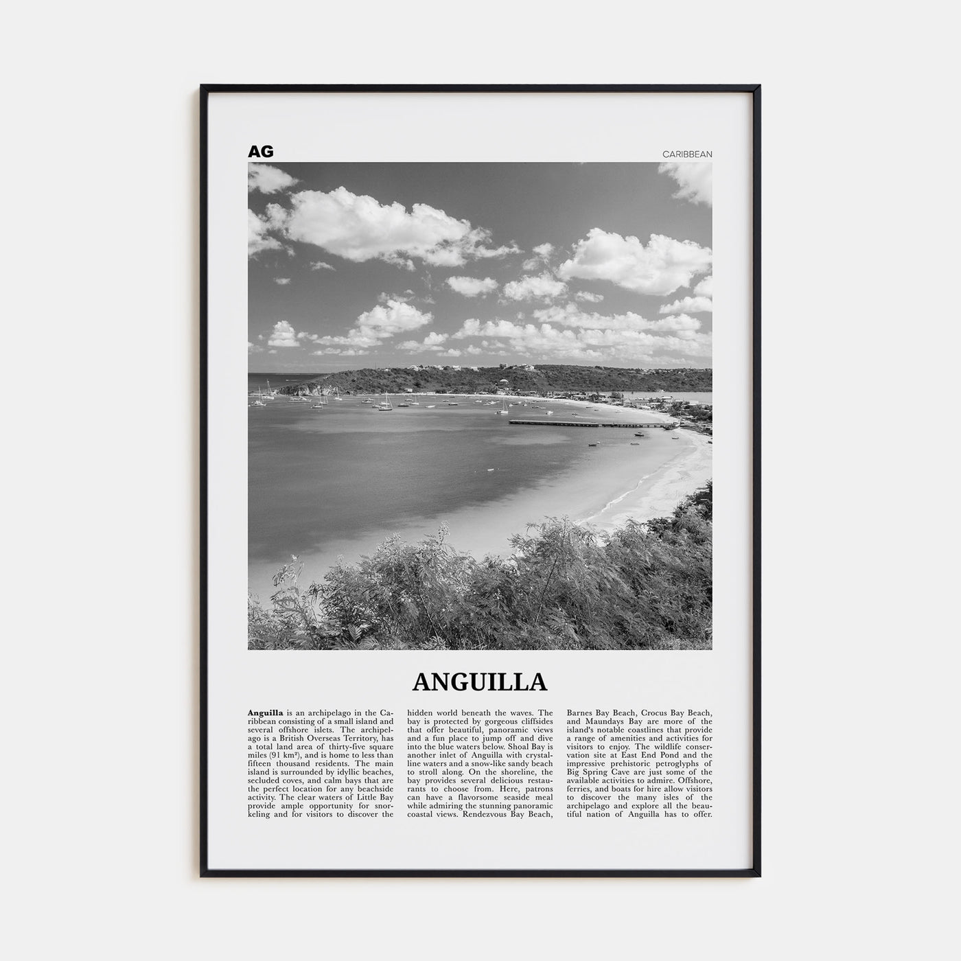Anguilla Travel B&W Poster