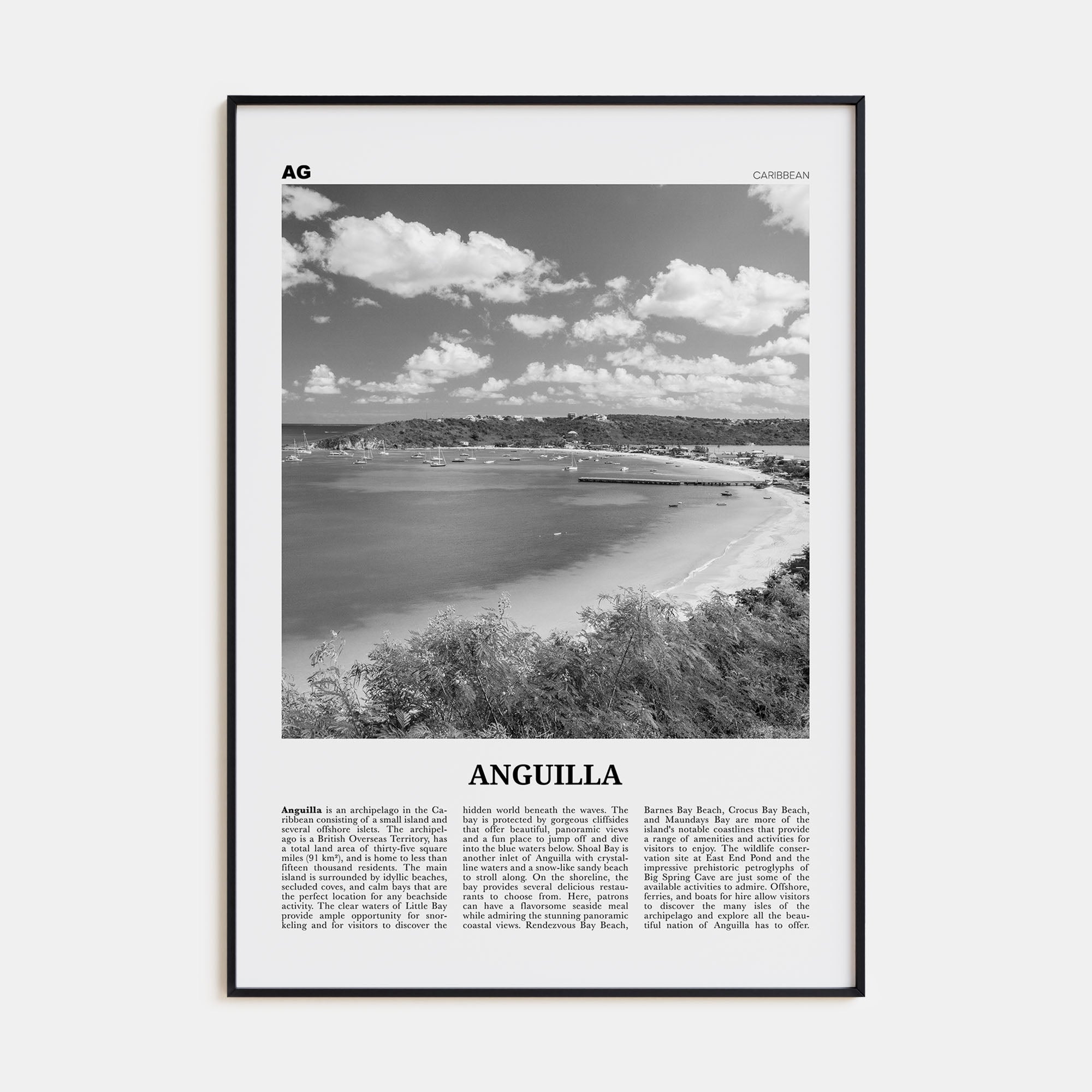 Anguilla Travel B&W Poster
