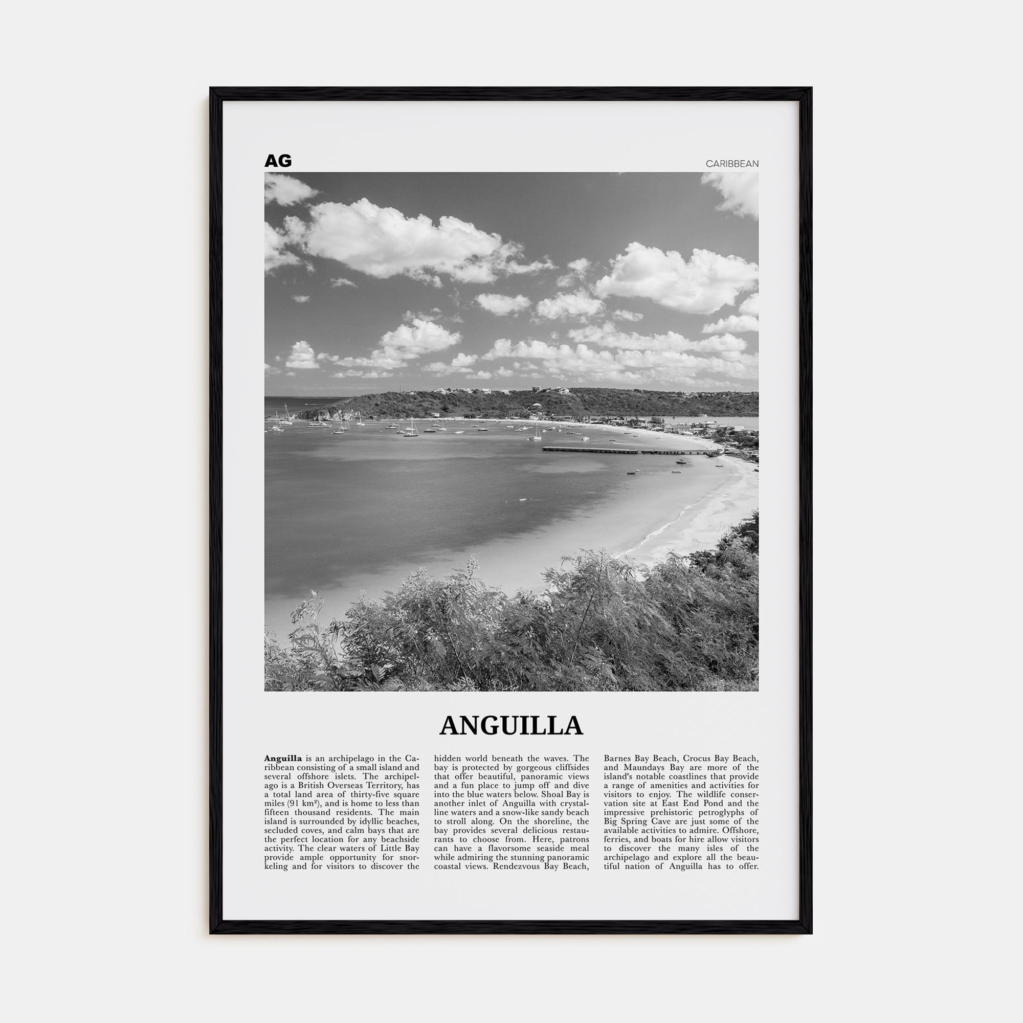 Anguilla Travel B&W Poster