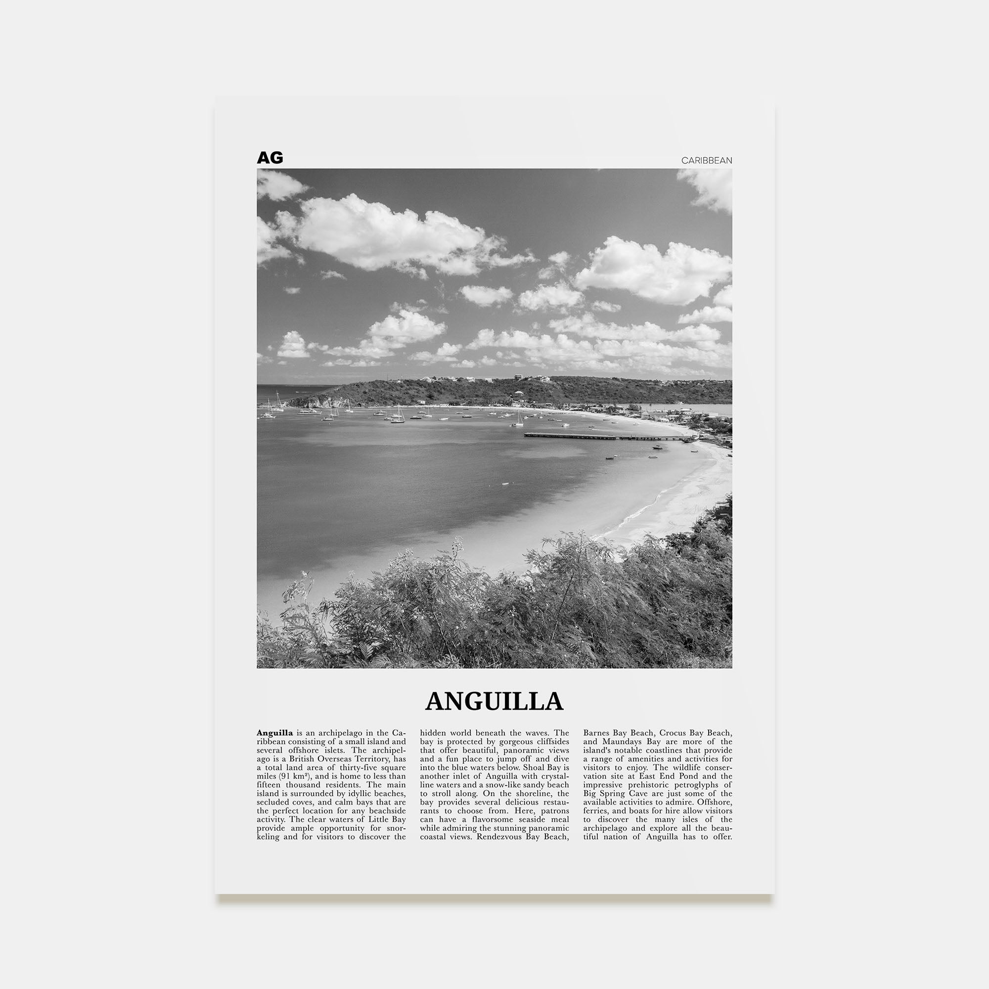 Anguilla Travel B&W Poster