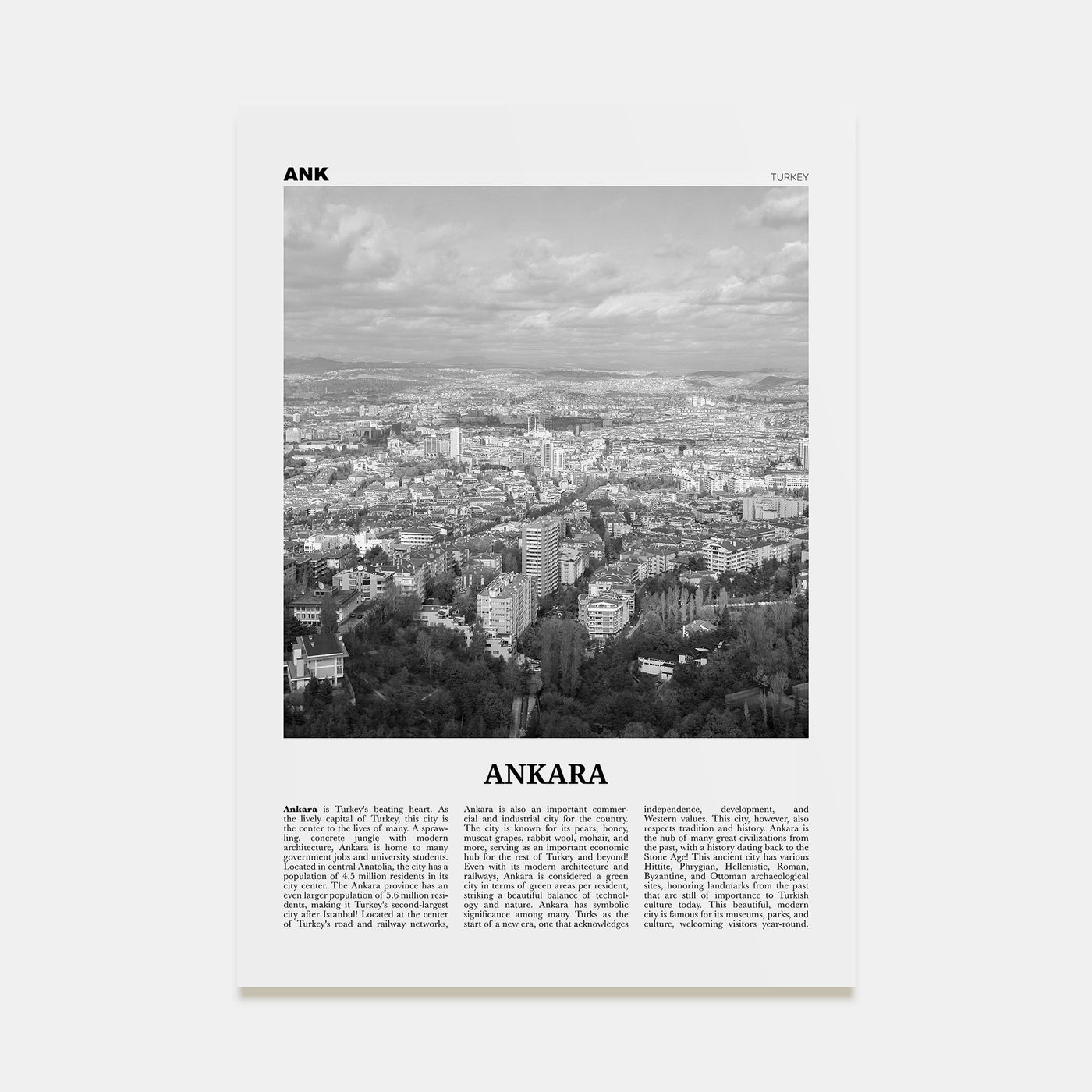Ankara Travel B&W Poster