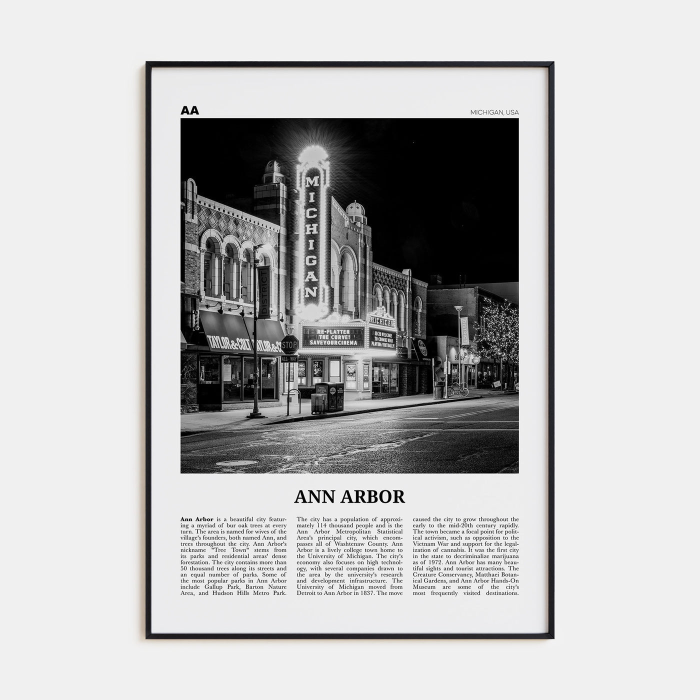 Ann Arbor Travel B&W No 1 Poster