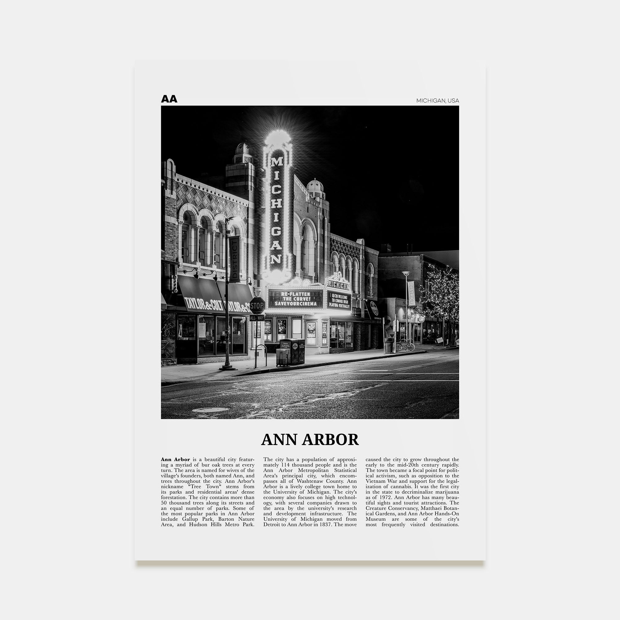 Ann Arbor Travel B&W No 1 Poster