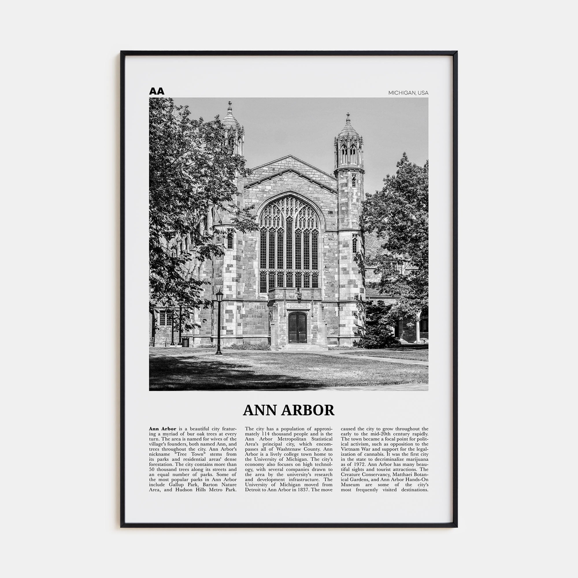 Ann Arbor Travel B&W No 2 Poster