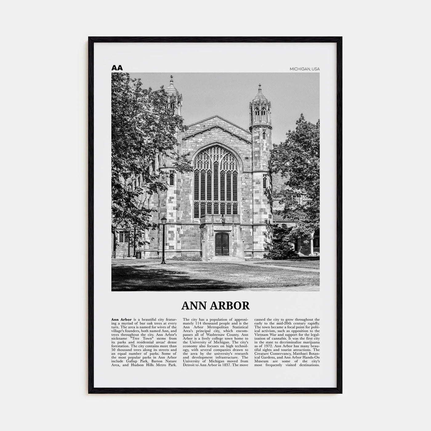 Ann Arbor Travel B&W No 2 Poster