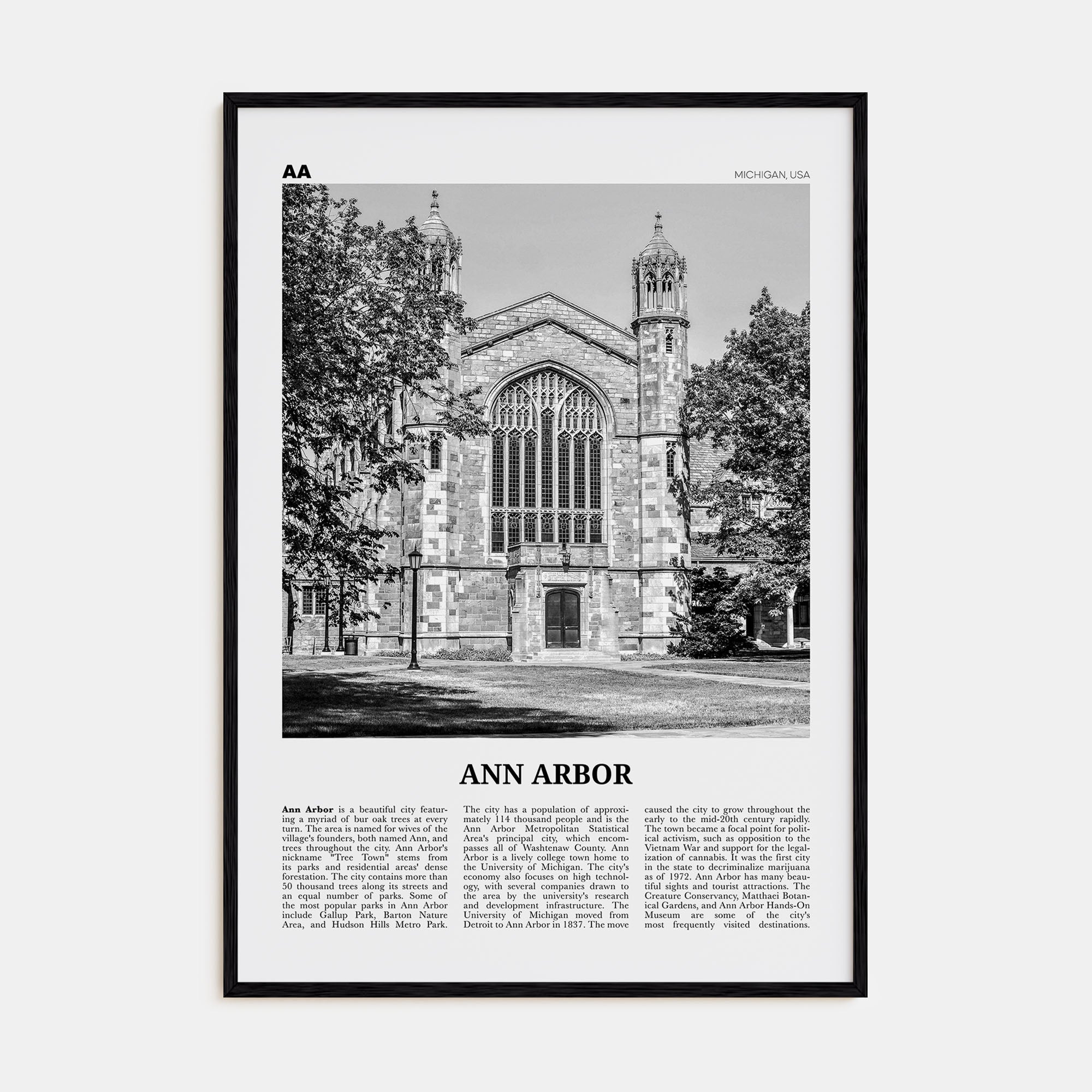 Ann Arbor Travel B&W No 2 Poster