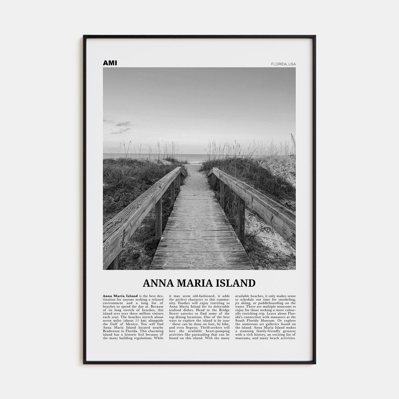 Anna Maria Island Travel B&W Poster