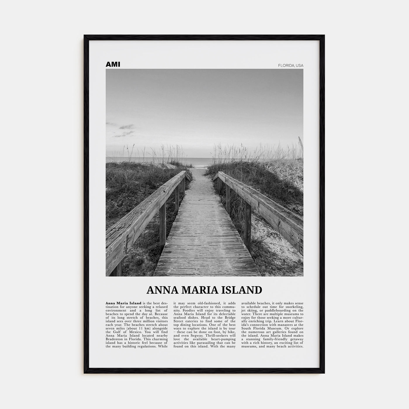 Anna Maria Island Travel B&W Poster