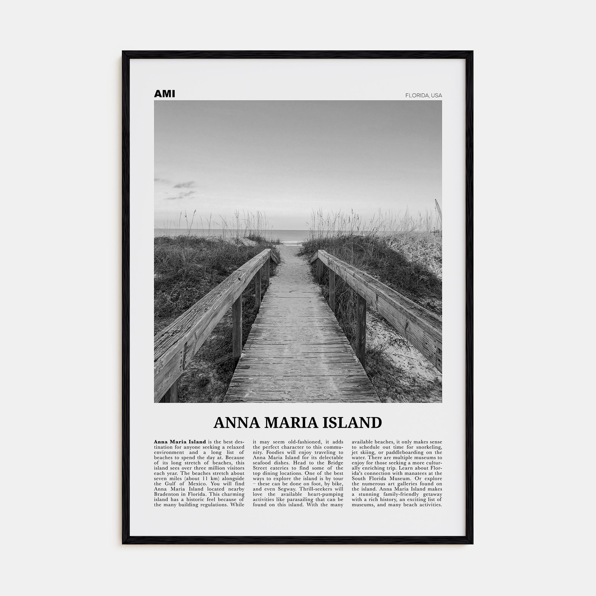 Anna Maria Island Travel B&W Poster