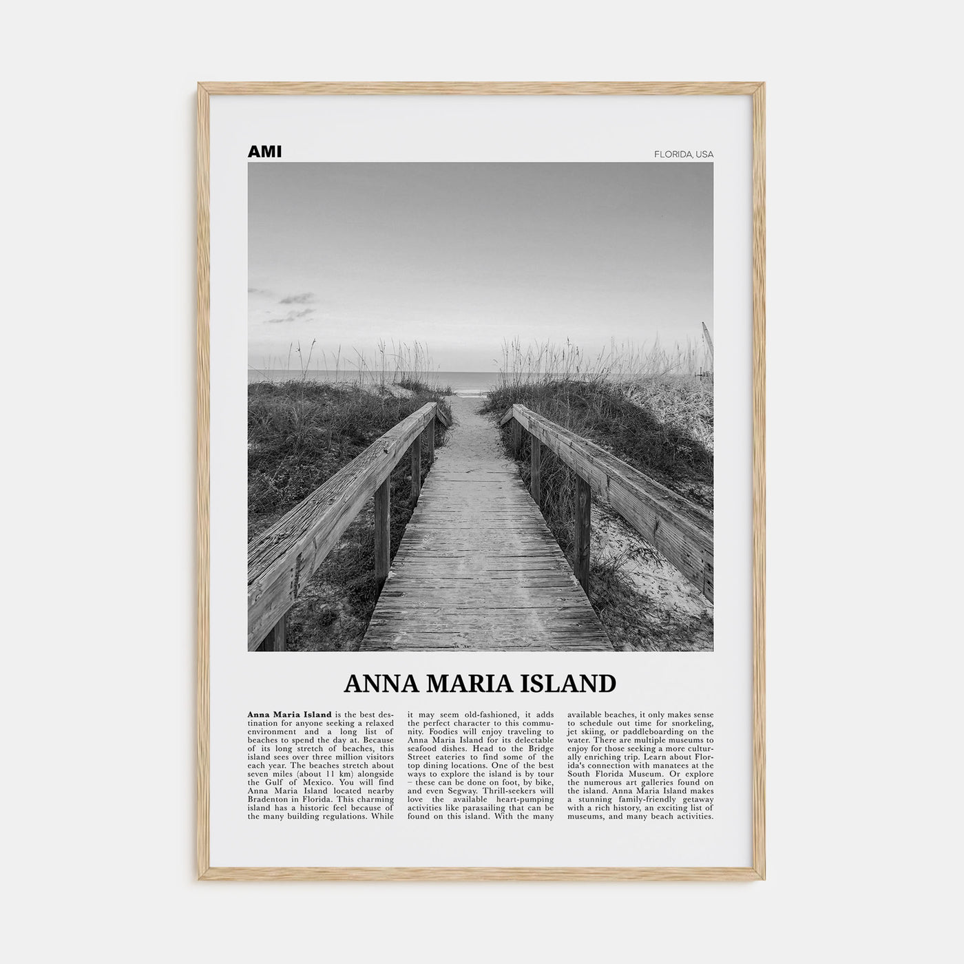 Anna Maria Island Travel B&W Poster