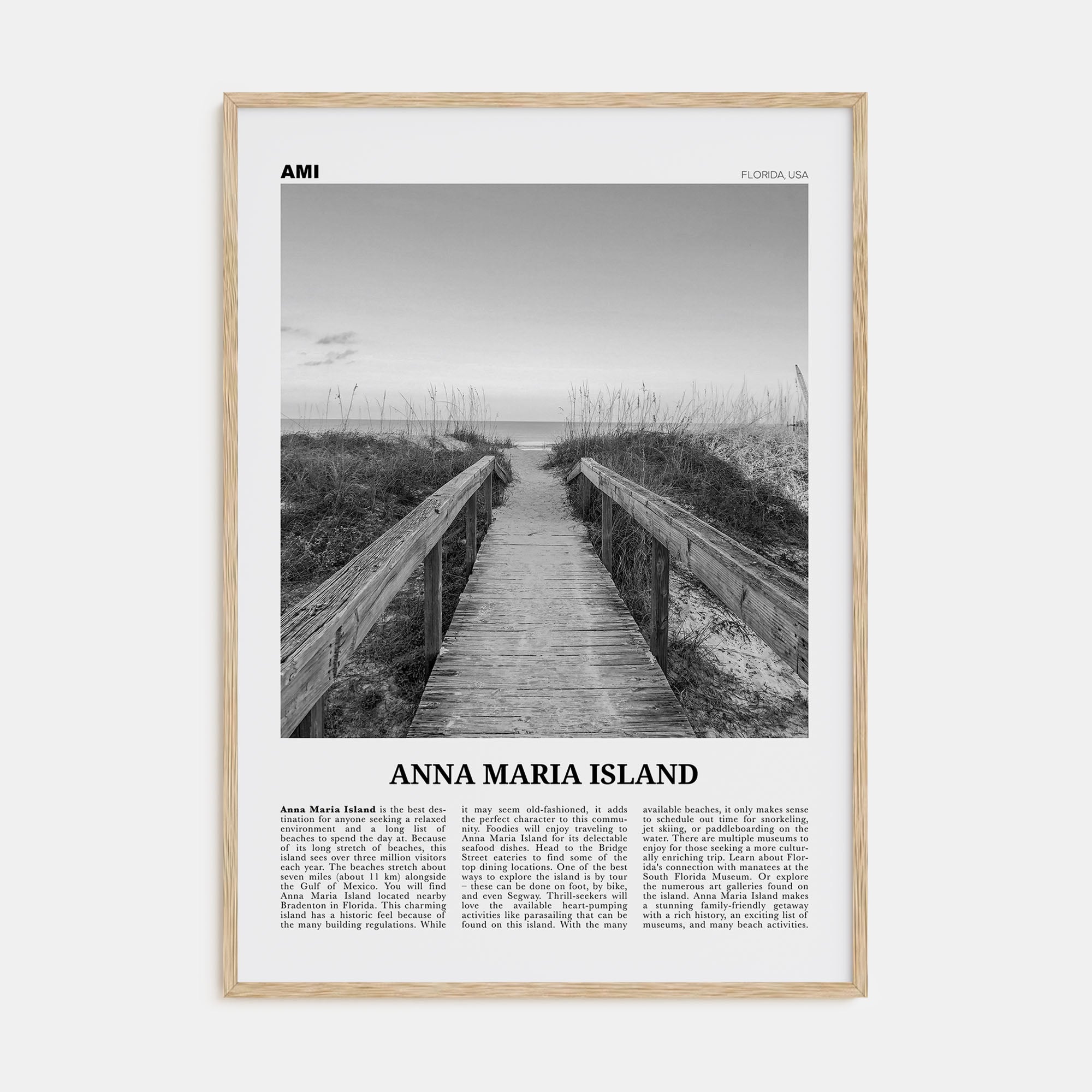 Anna Maria Island Travel B&W Poster