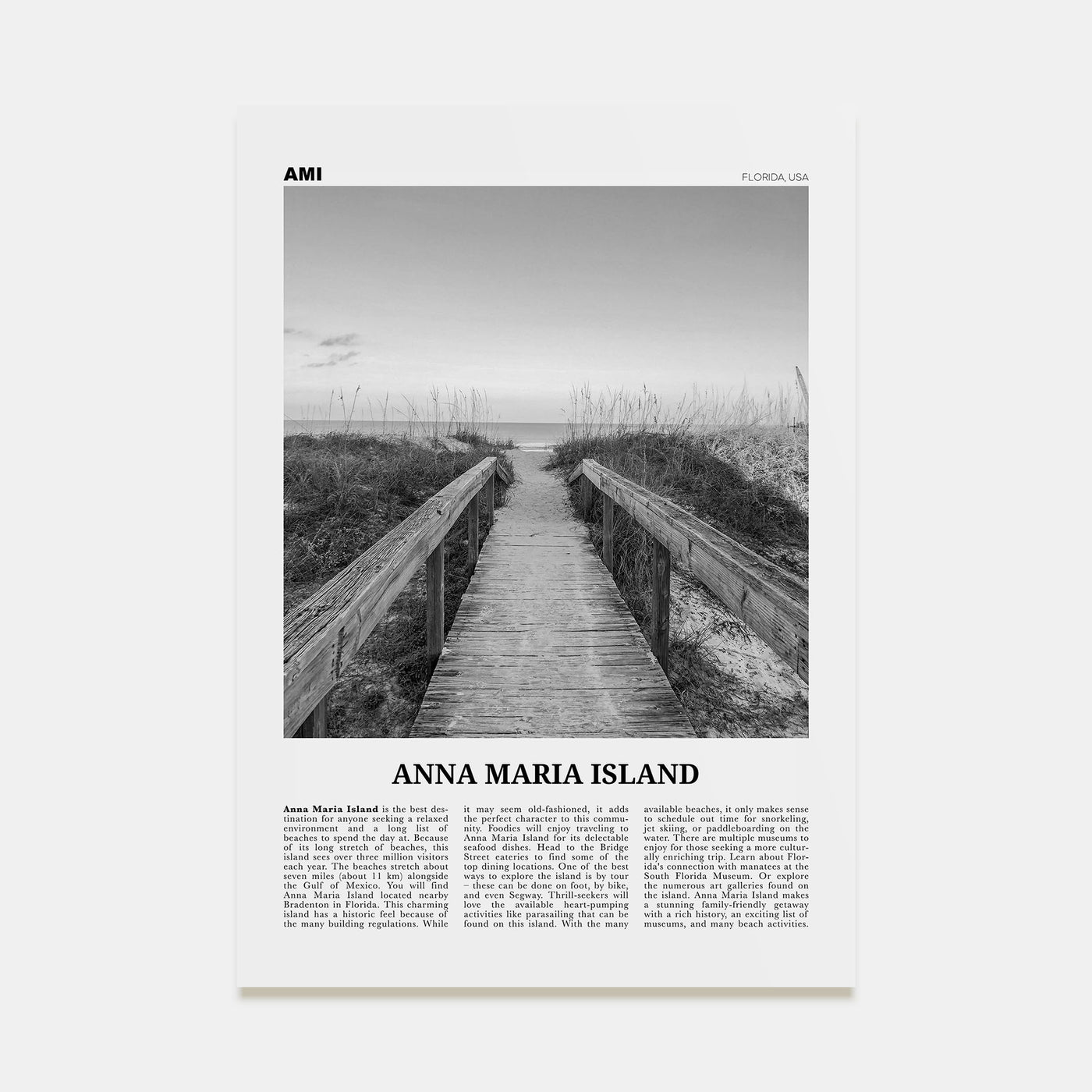 Anna Maria Island Travel B&W Poster
