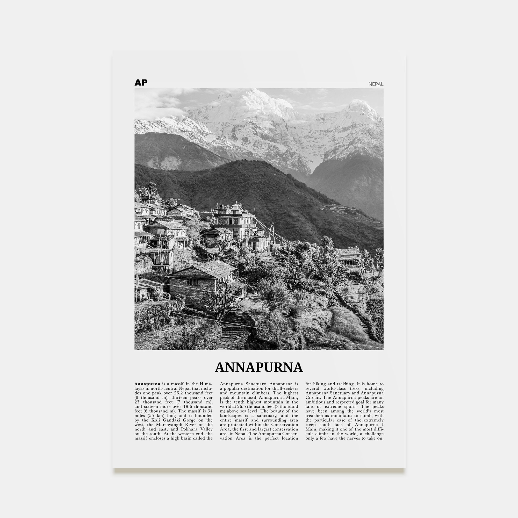 Annapurna Travel B&W Poster