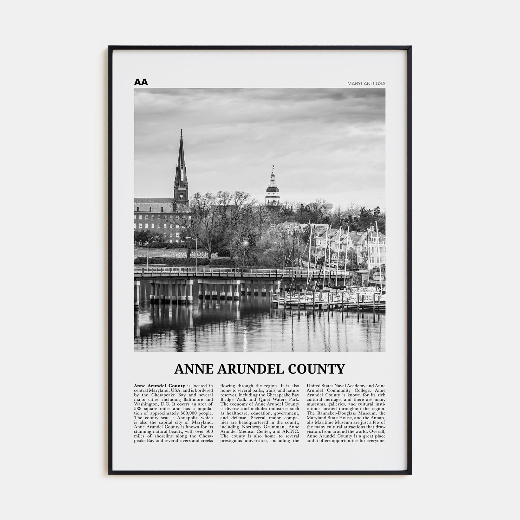 Anne Arundel County Travel B&W Poster