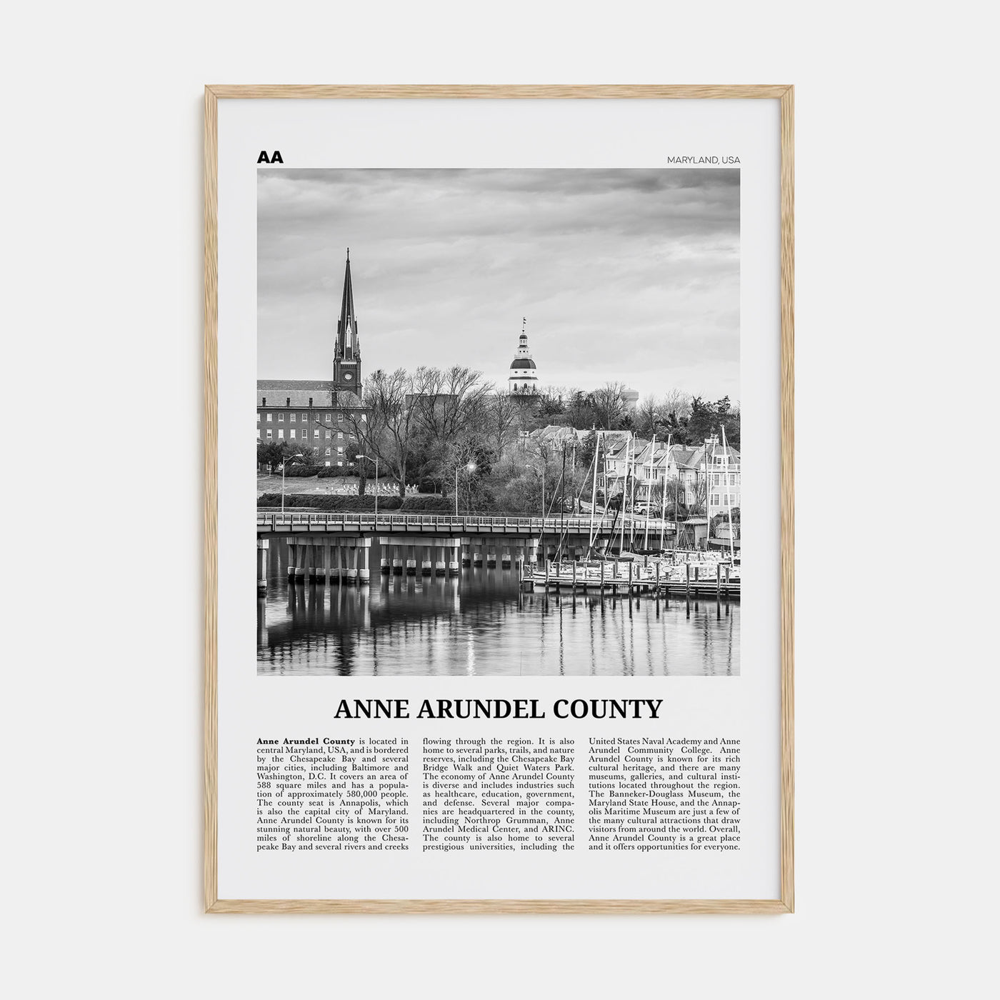 Anne Arundel County Travel B&W Poster