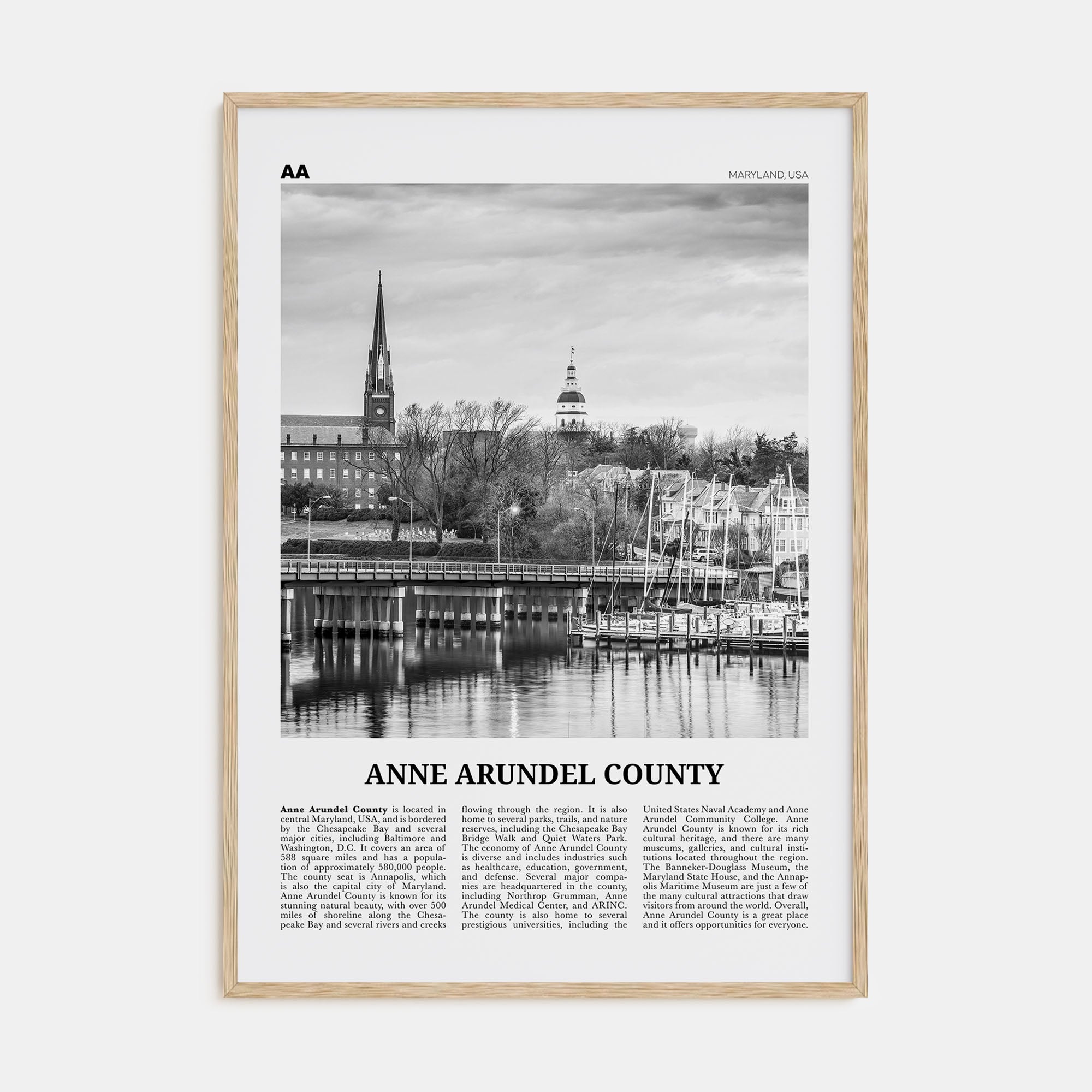 Anne Arundel County Travel B&W Poster