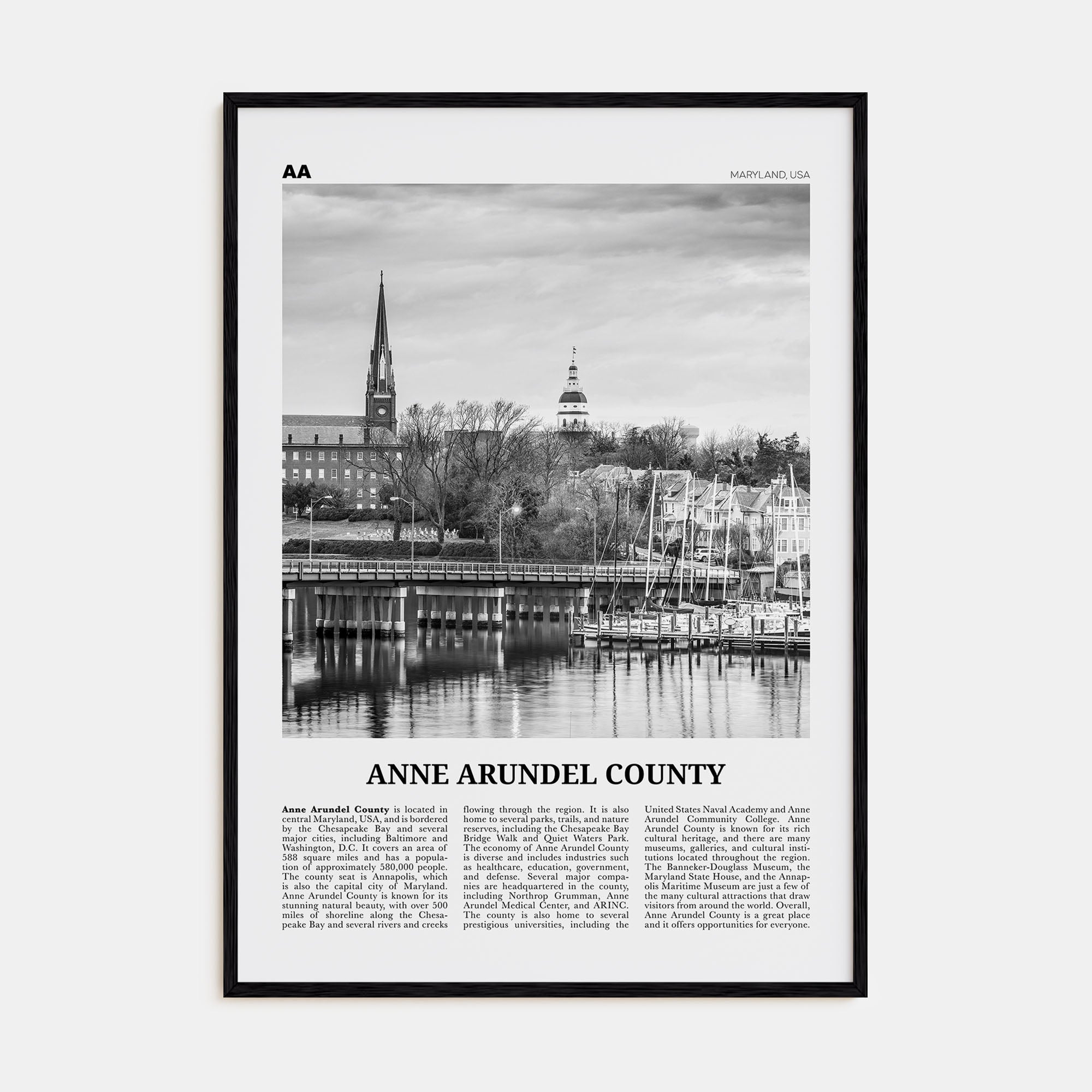 Anne Arundel County Travel B&W Poster